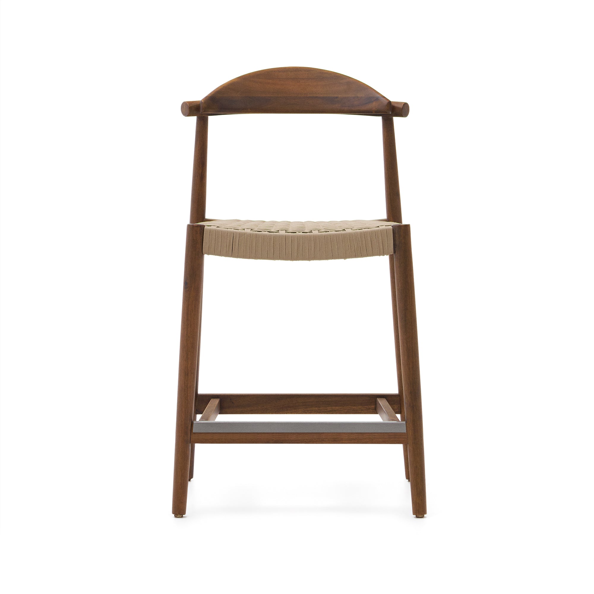 Nina solid acacia wood stool with walnut finish and beige rope height 62 cm