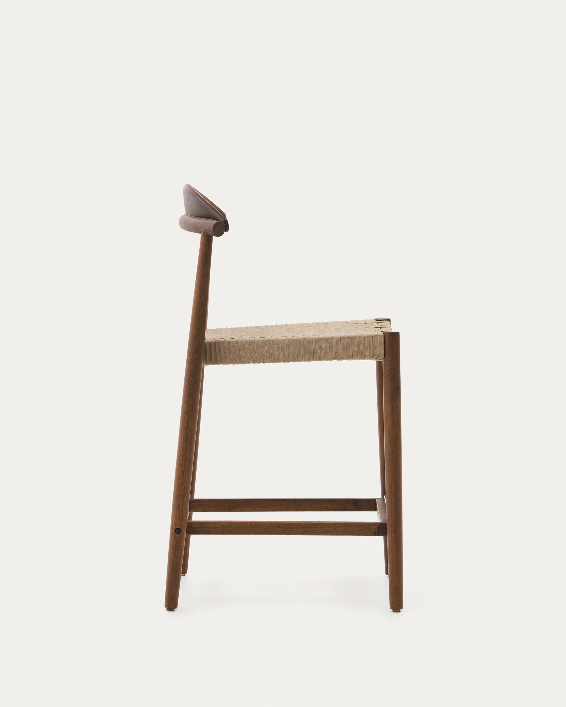 Nina solid acacia wood stool with walnut finish and beige rope height 62 cm