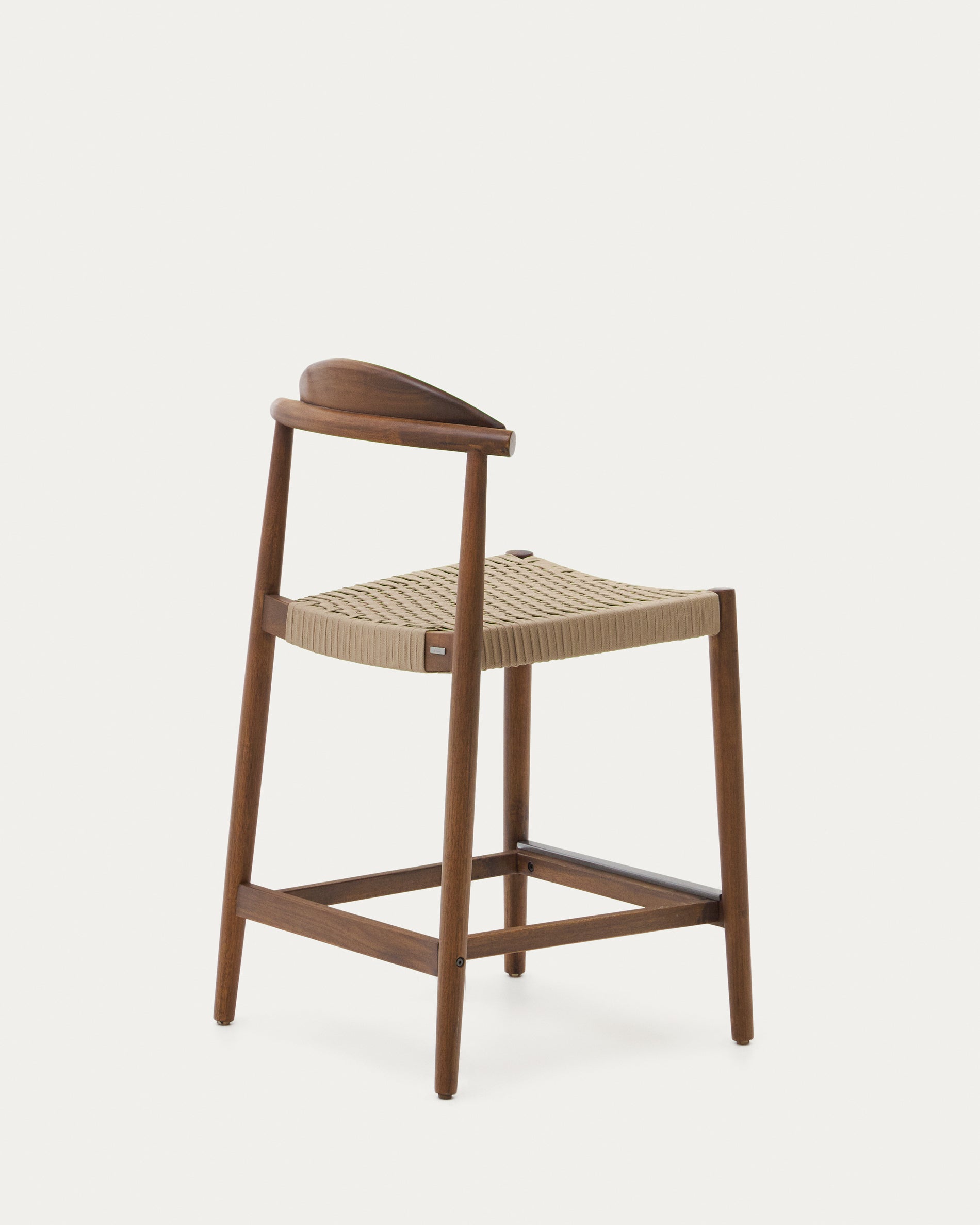 Nina solid acacia wood stool with walnut finish and beige rope height 62 cm