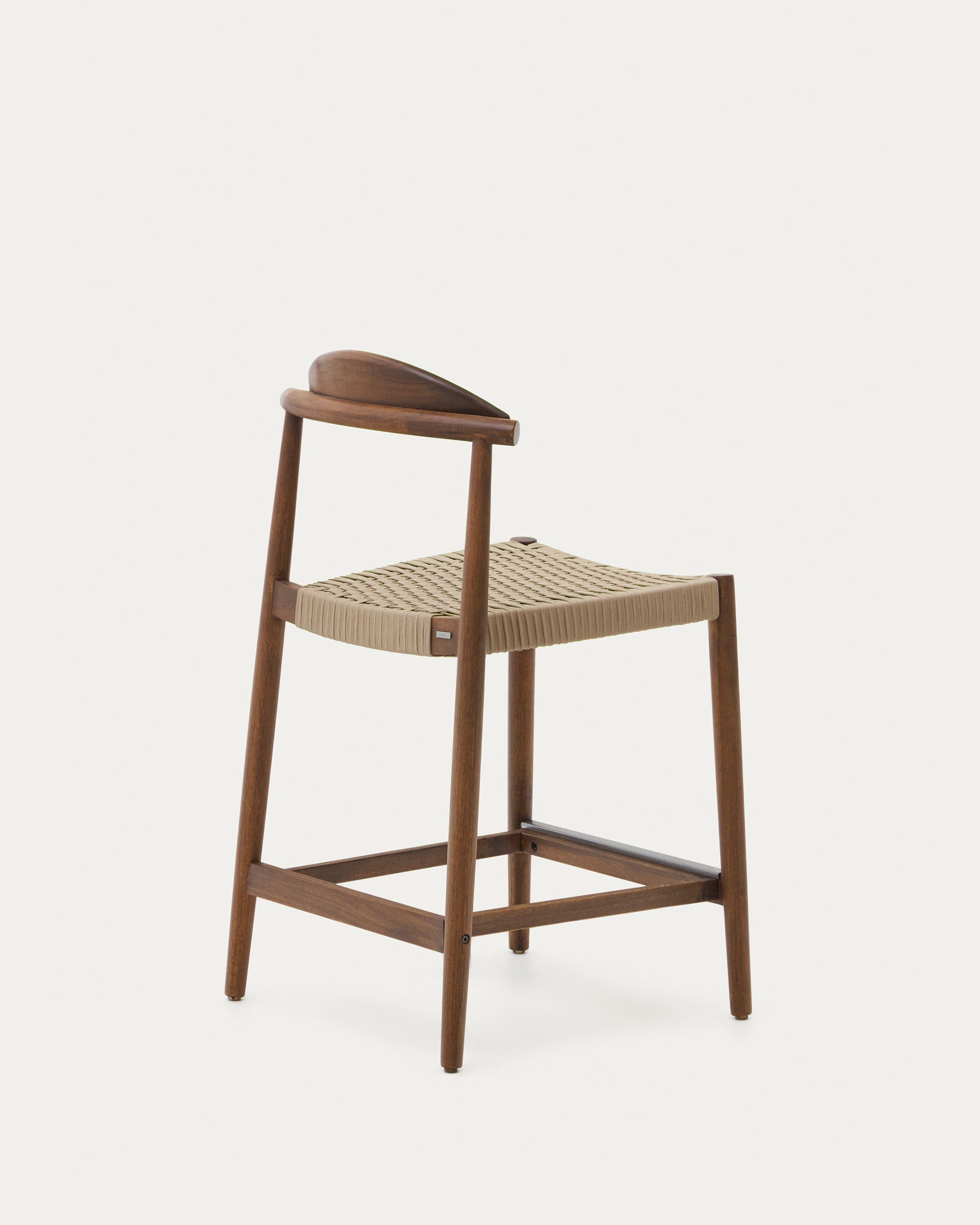 Nina solid acacia wood stool with walnut finish and beige rope height 62 cm - Product View