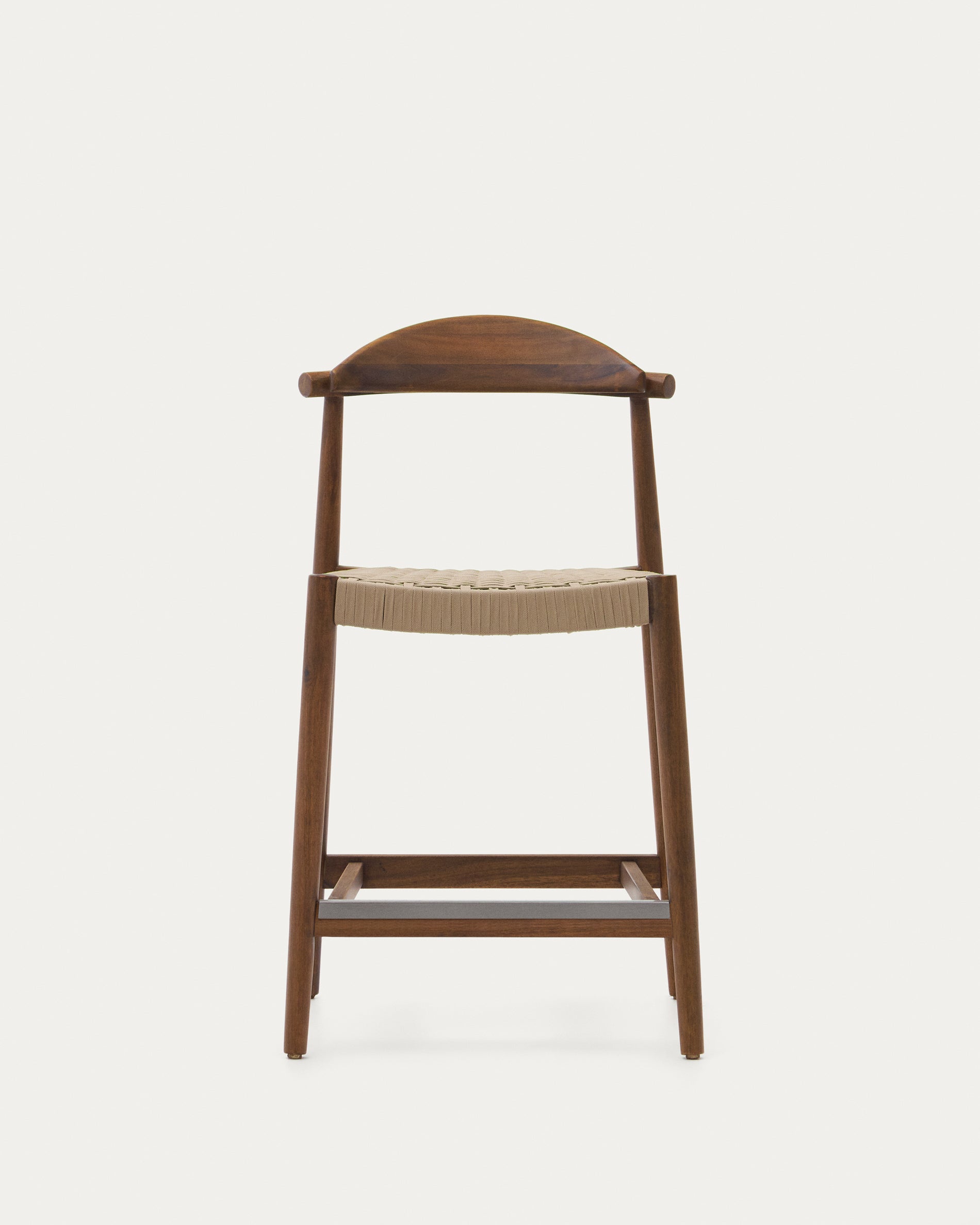 Nina solid acacia wood stool with walnut finish and beige rope height 62 cm