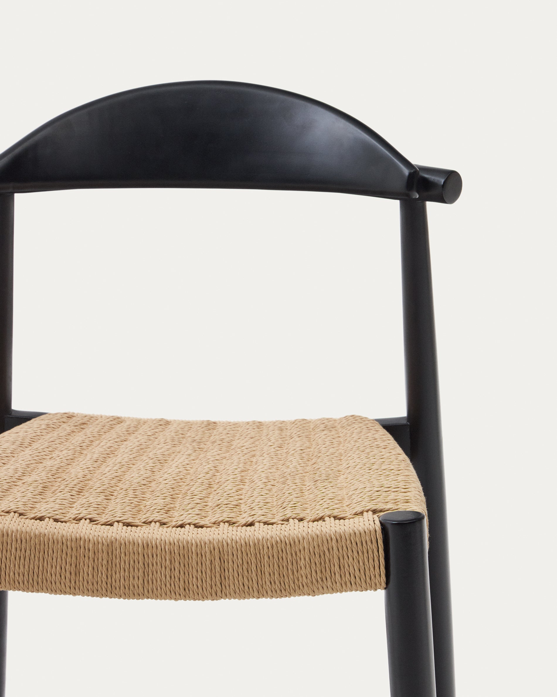 Nina stool, solid acacia wood, black finish and beige rope, height 62 cm