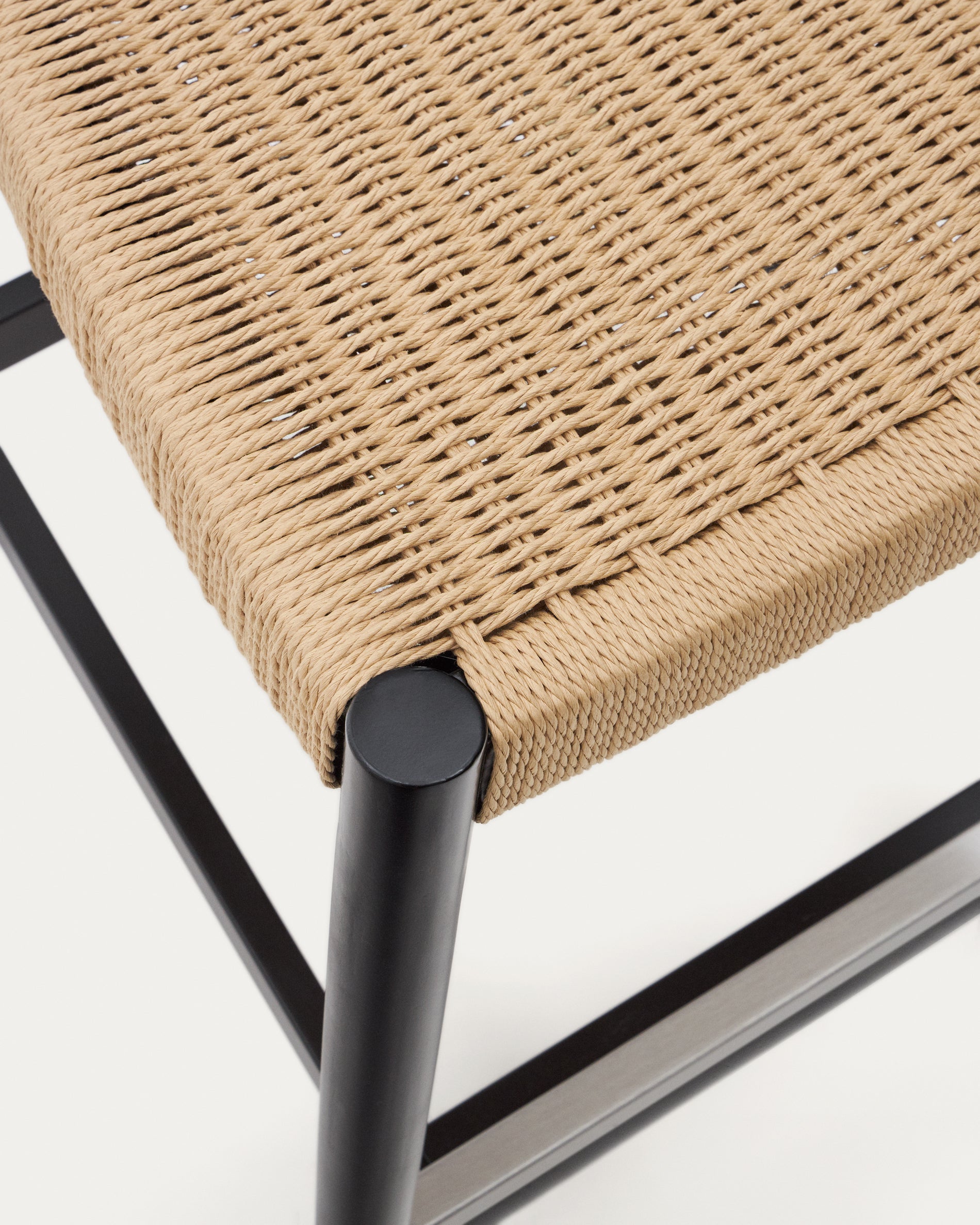 Nina stool, solid acacia wood, black finish and beige rope, height 62 cm