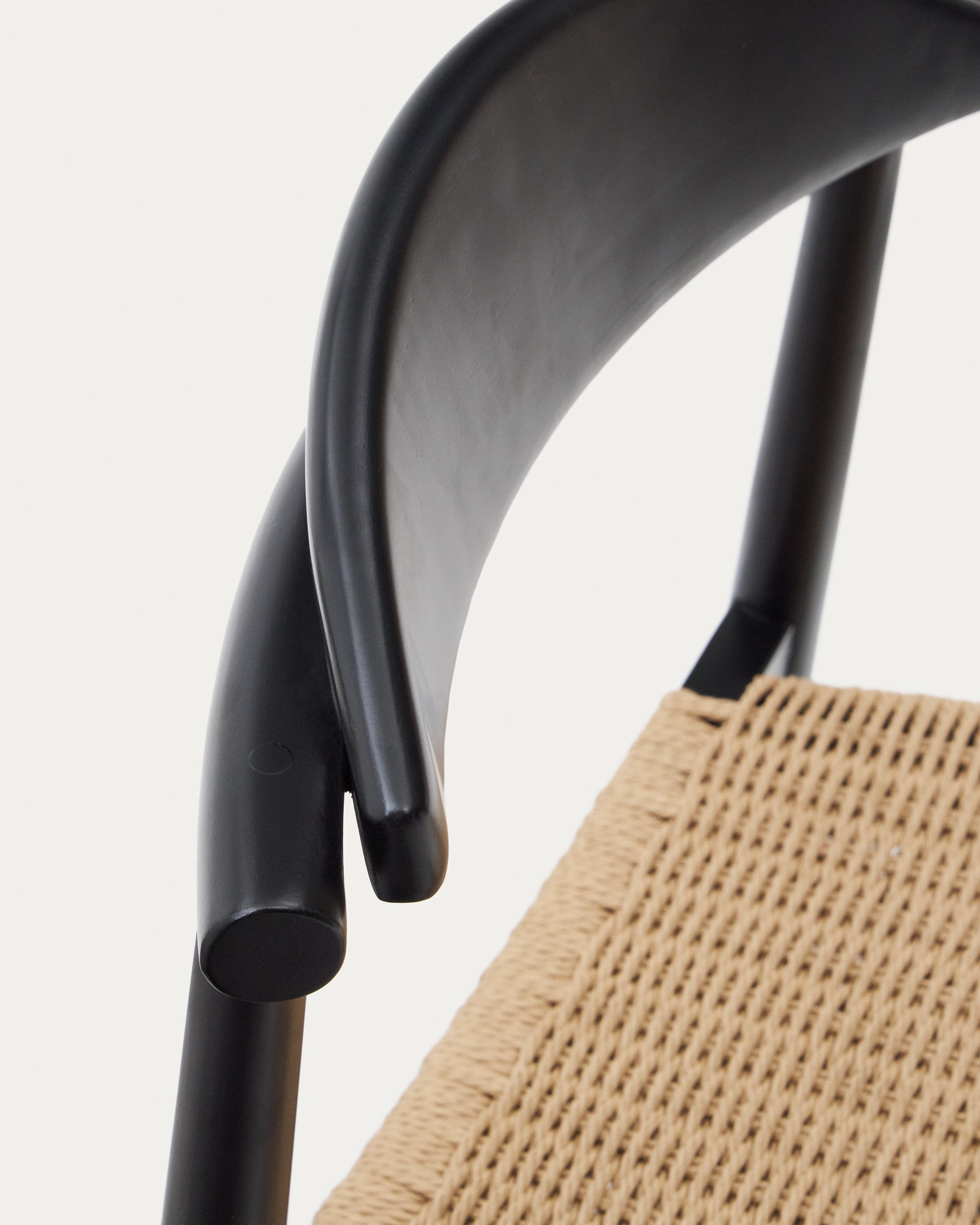 Nina stool, solid acacia wood, black finish and beige rope, height 62 cm