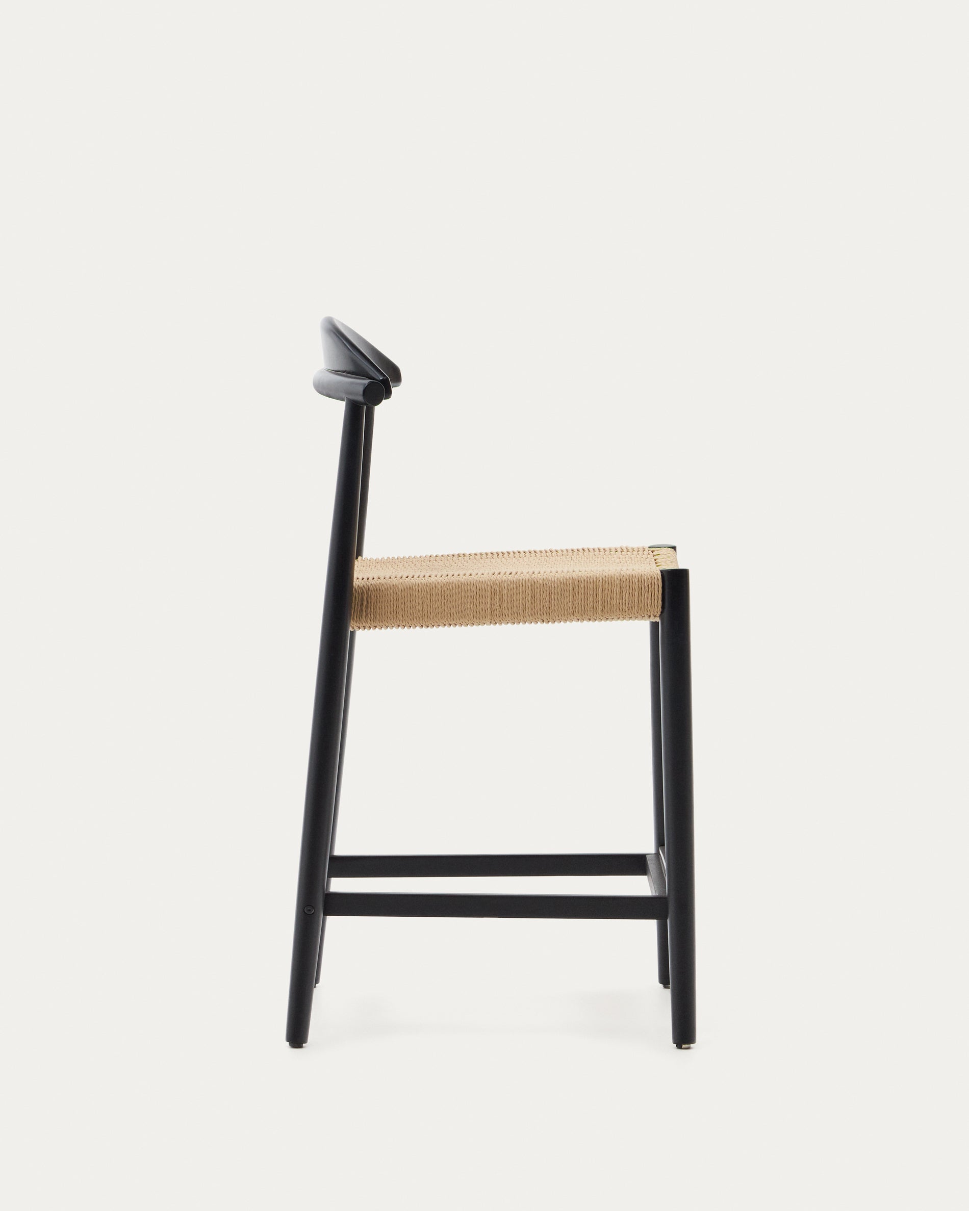 Nina stool, solid acacia wood, black finish and beige rope, height 62 cm