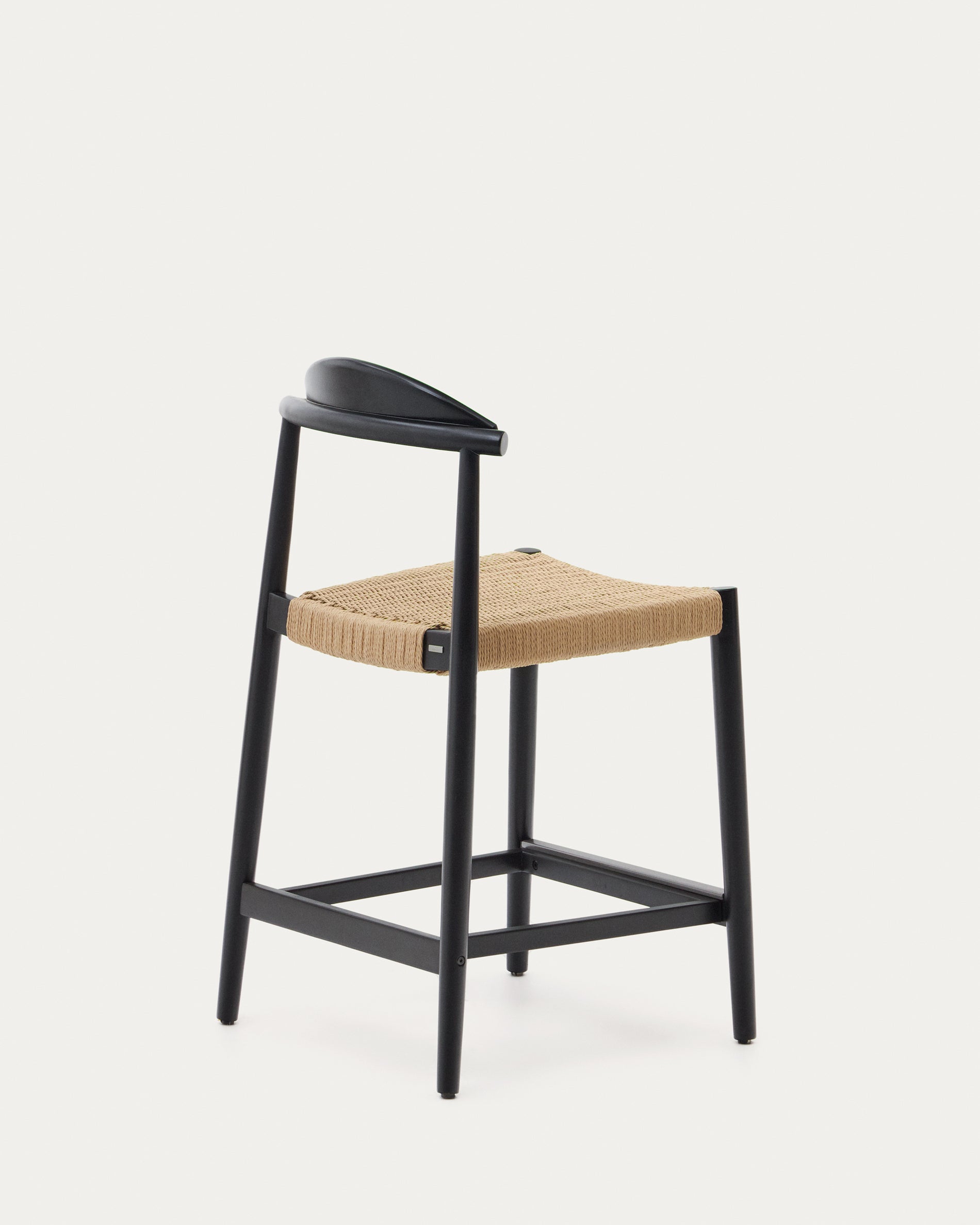 Nina stool, solid acacia wood, black finish and beige rope, height 62 cm