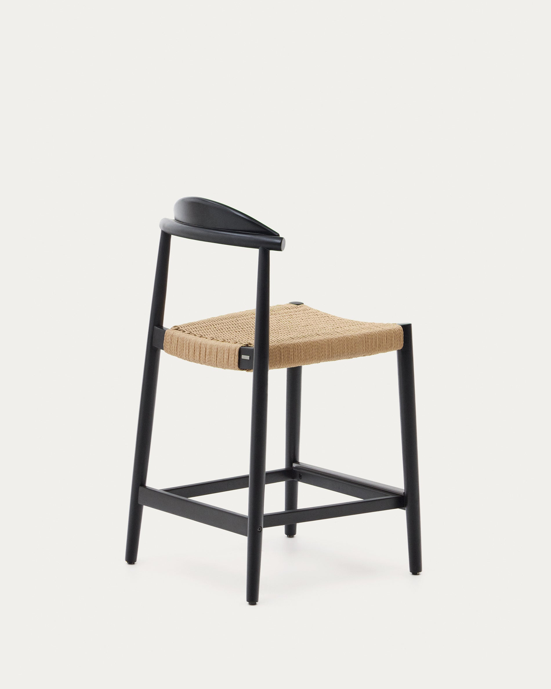 Nina stool made of solid acacia wood with black finish and beige rope height 62 cm - Product View
