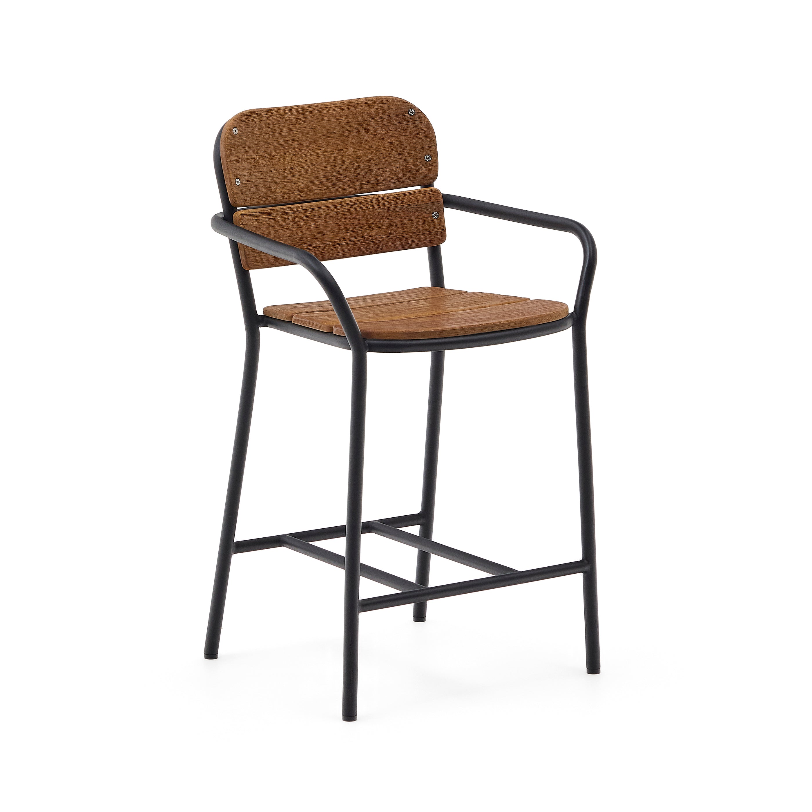 Algueret Stool Solid Eucalyptus Wood Natural Finish and Black Aluminum 65 cm FSC 100% - Product Image