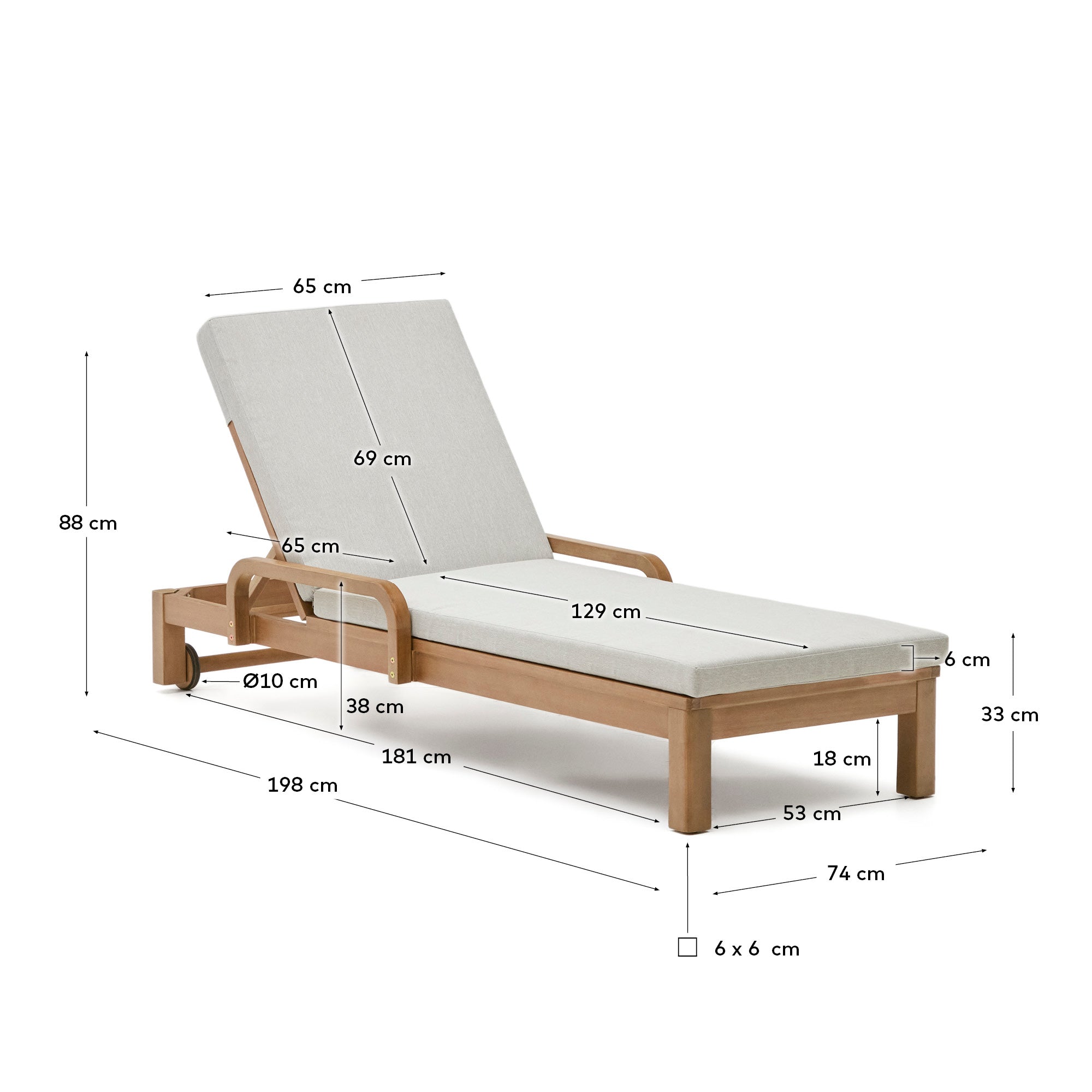 Sonsaura sun lounger made from solid eucalyptus wood FSC 100% - Measurements