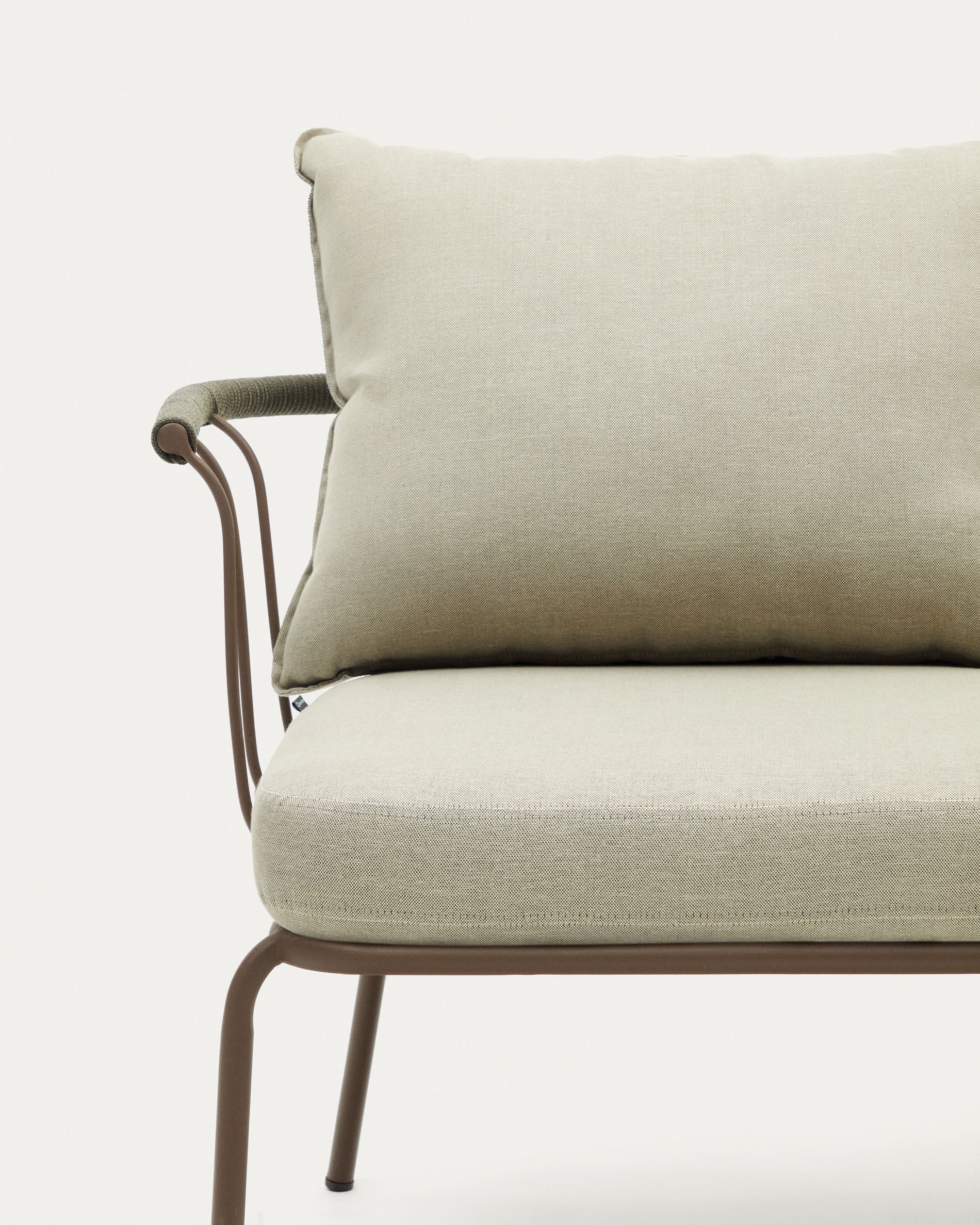 Salguer sofa in green cord and steel with a brown painted finish, 134 cm - Detail