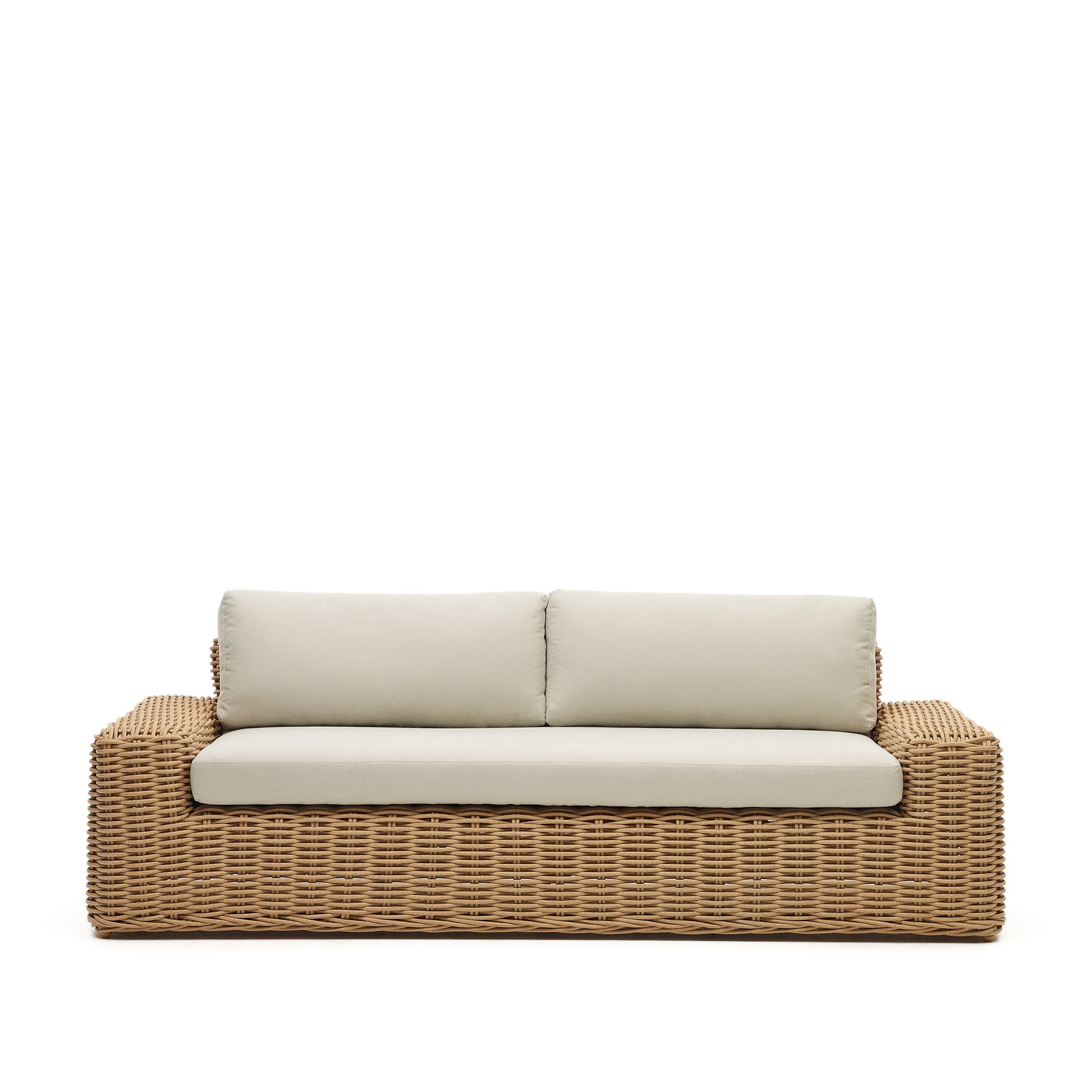 Portlligat 3 seater faux rattan outdoor sofa in a natural finish - Product Image