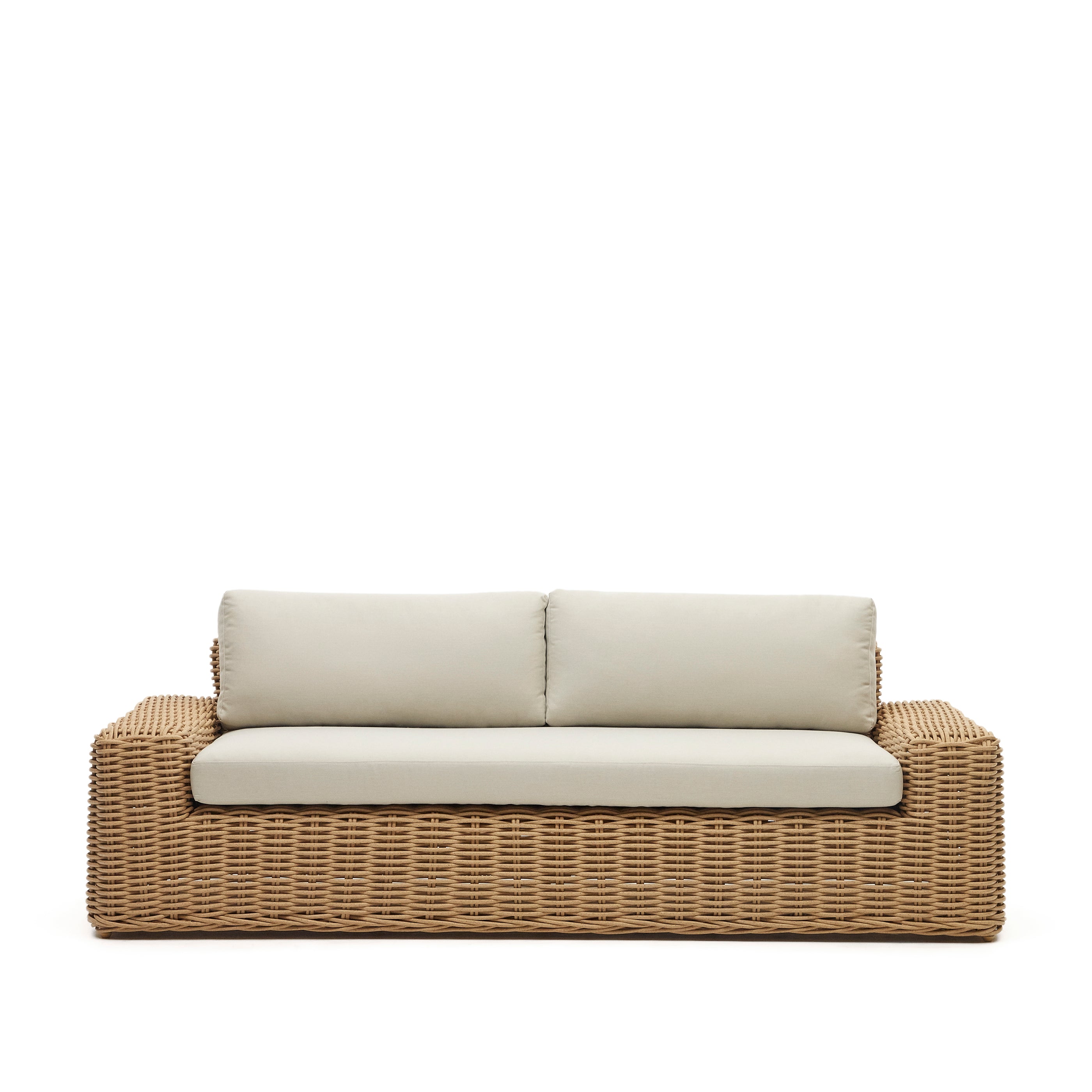 Portlligat 3 seater faux rattan outdoor sofa in a natural finish - Product Image