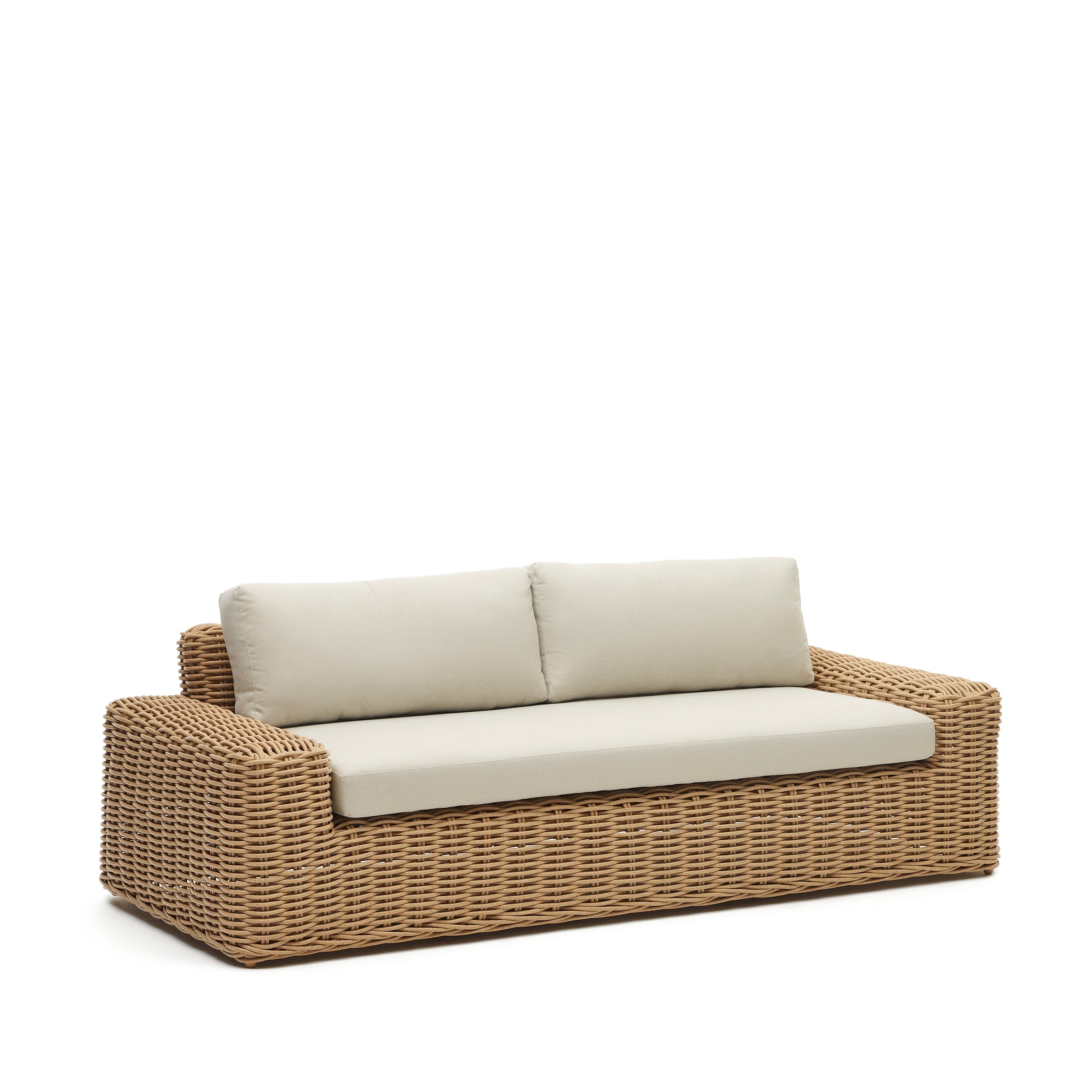 Portlligat 3 seater faux rattan outdoor sofa in a natural finish - Product Image