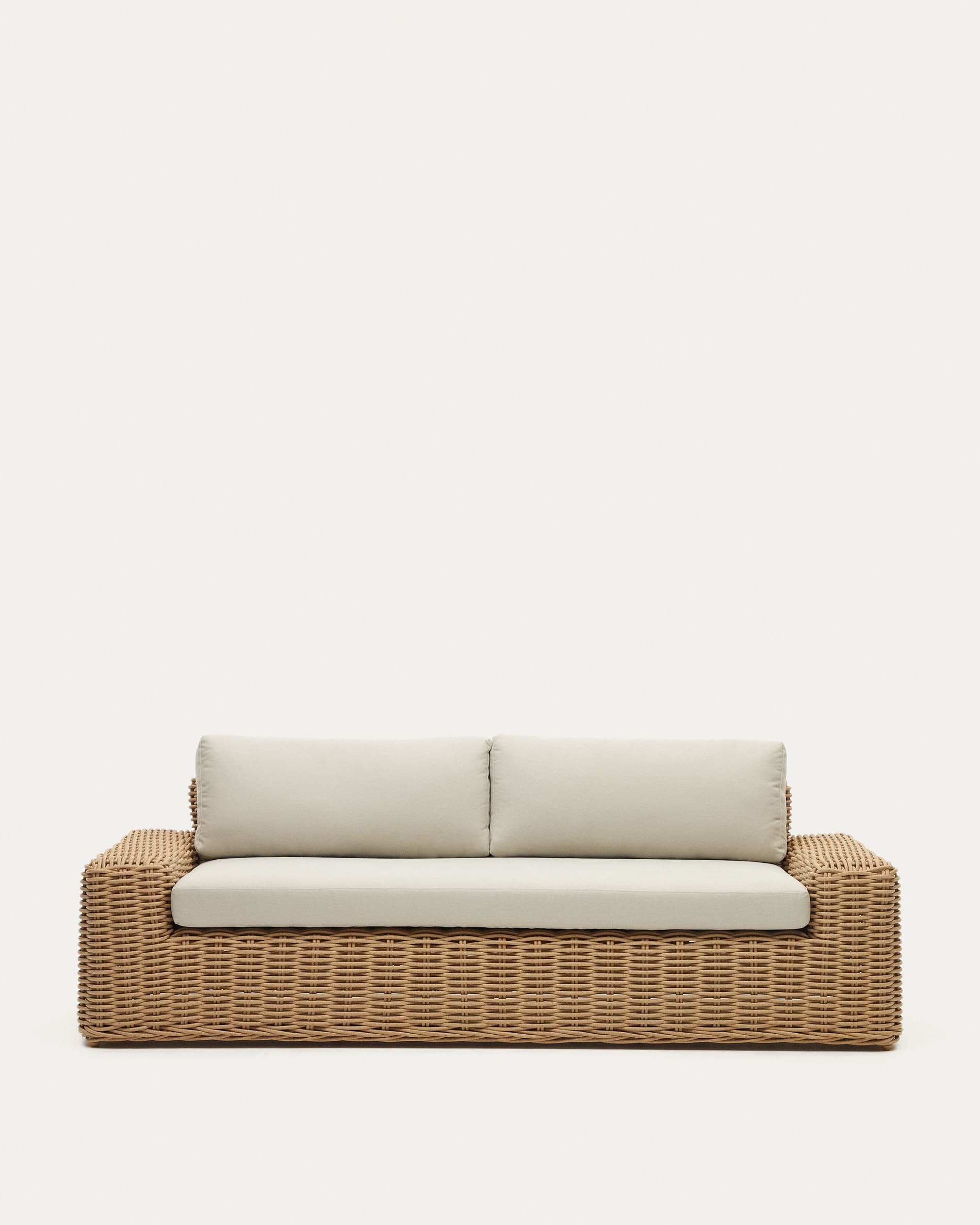 Portlligat 3 seater faux rattan outdoor sofa in a natural finish - Product View
