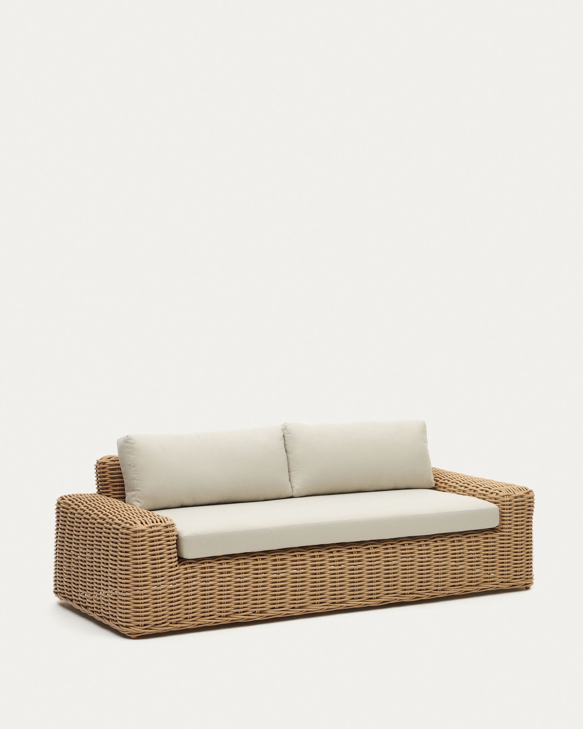 Portlligat 3 seater faux rattan outdoor sofa in a natural finish - Product View