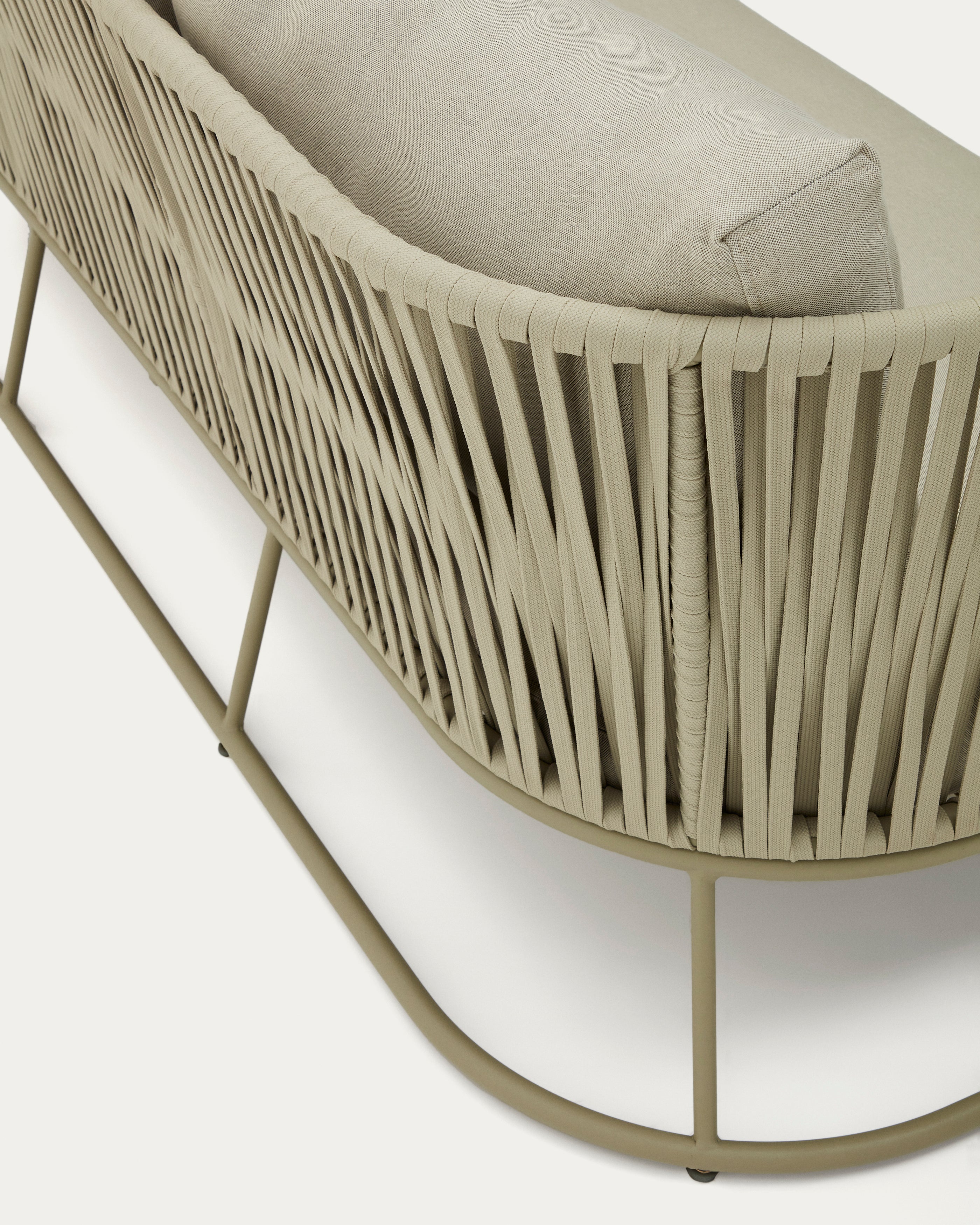 Saconca 3-seater outdoor sofa made of cord and green galvanised steel, 189 cm - Detail