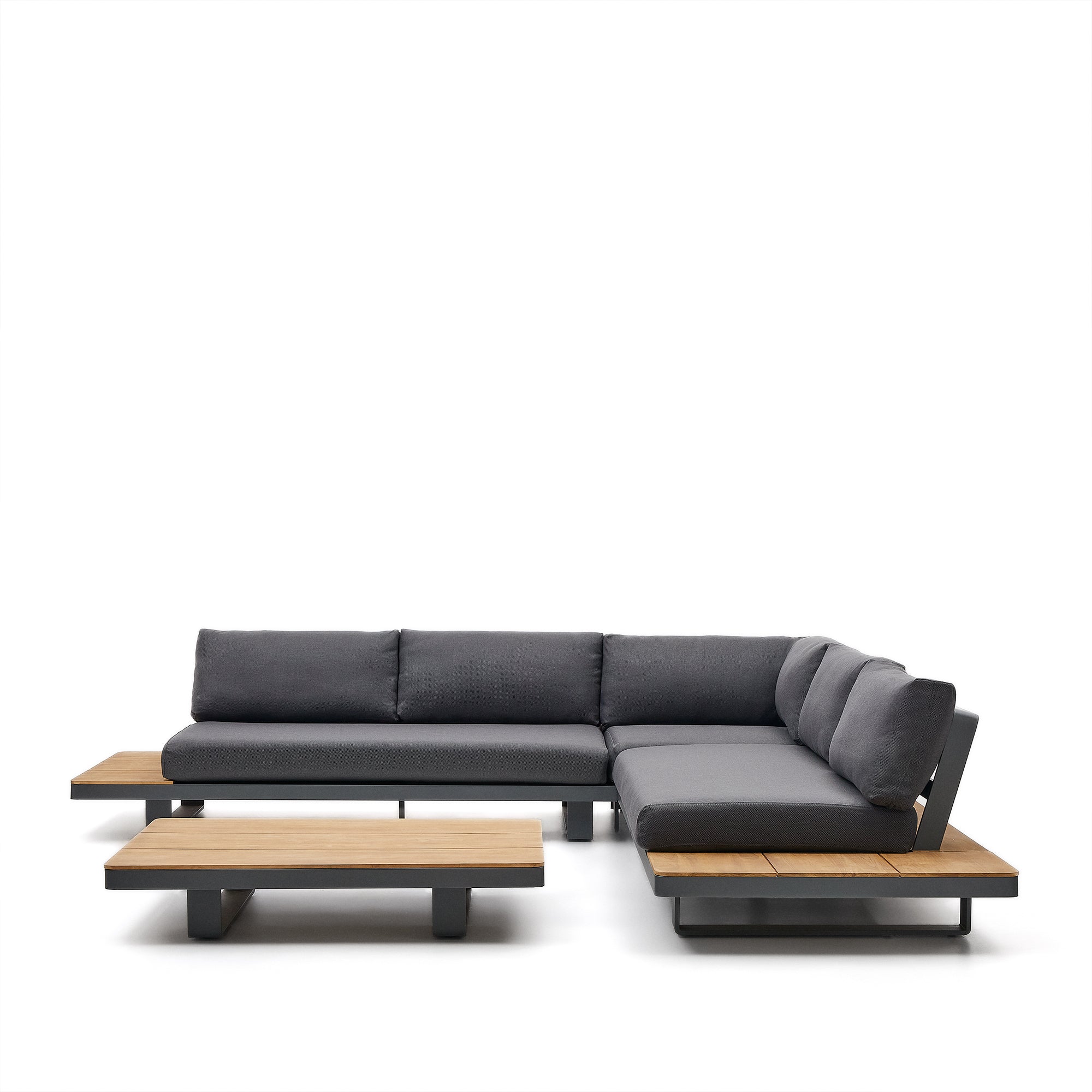 Tosqueta 5-seat corner sofa and table set in aluminum and solid teak, 100% FSC