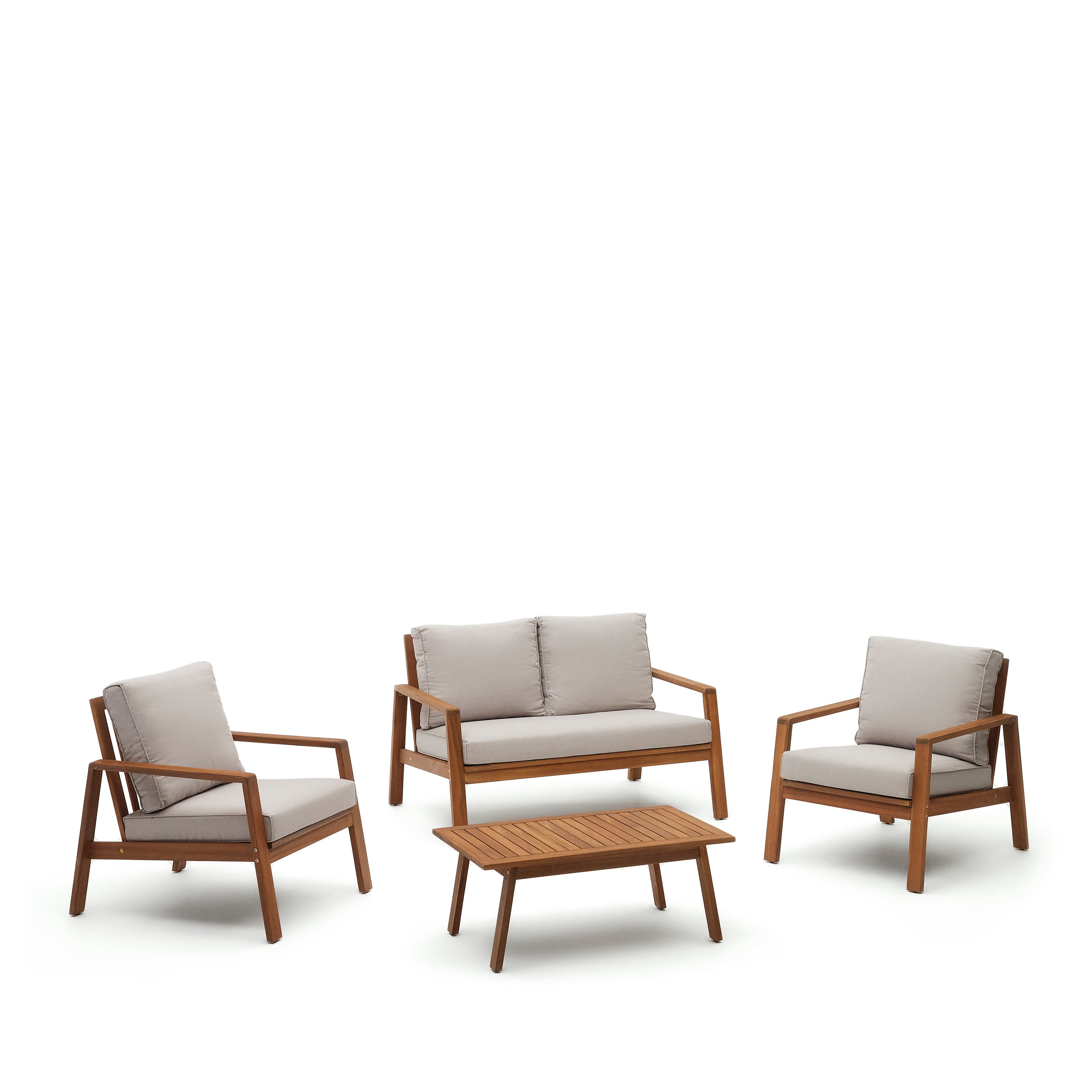 Frares set, 2 seater sofa, 2 armchairs & coffee table, made from solid acacia wood - Product Image