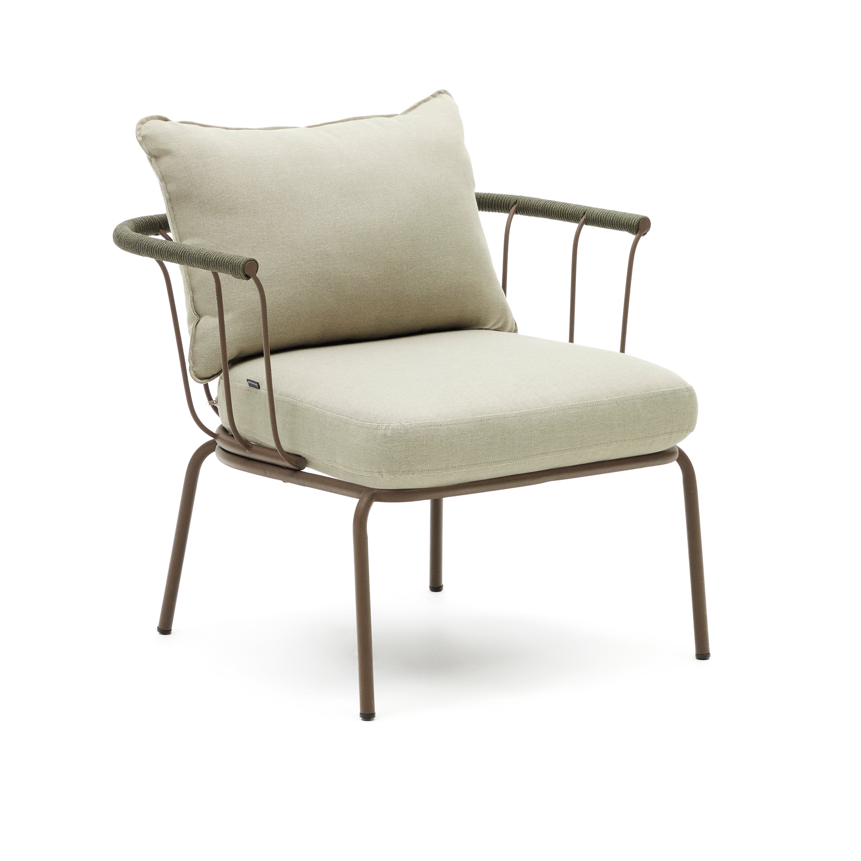 Salguer armchair in green cord and steel with a brown painted finish - Product Image