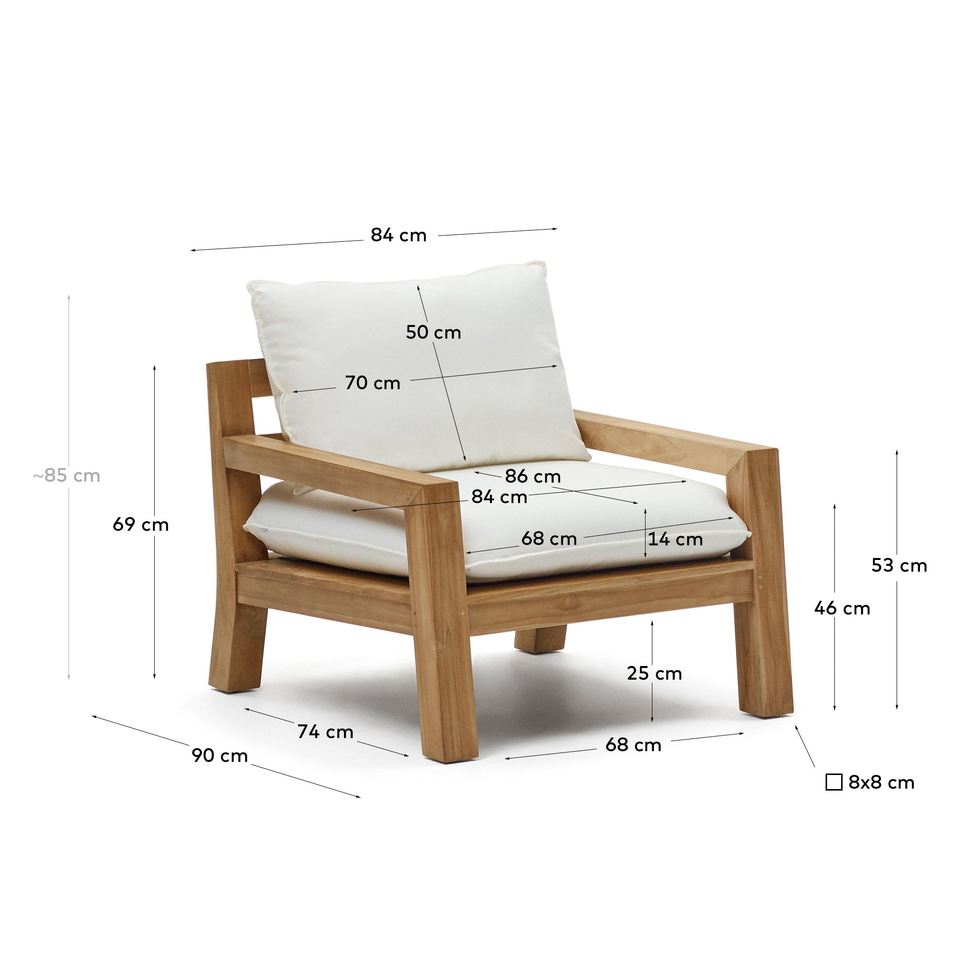 Forcanera solid teak chair - Measurements