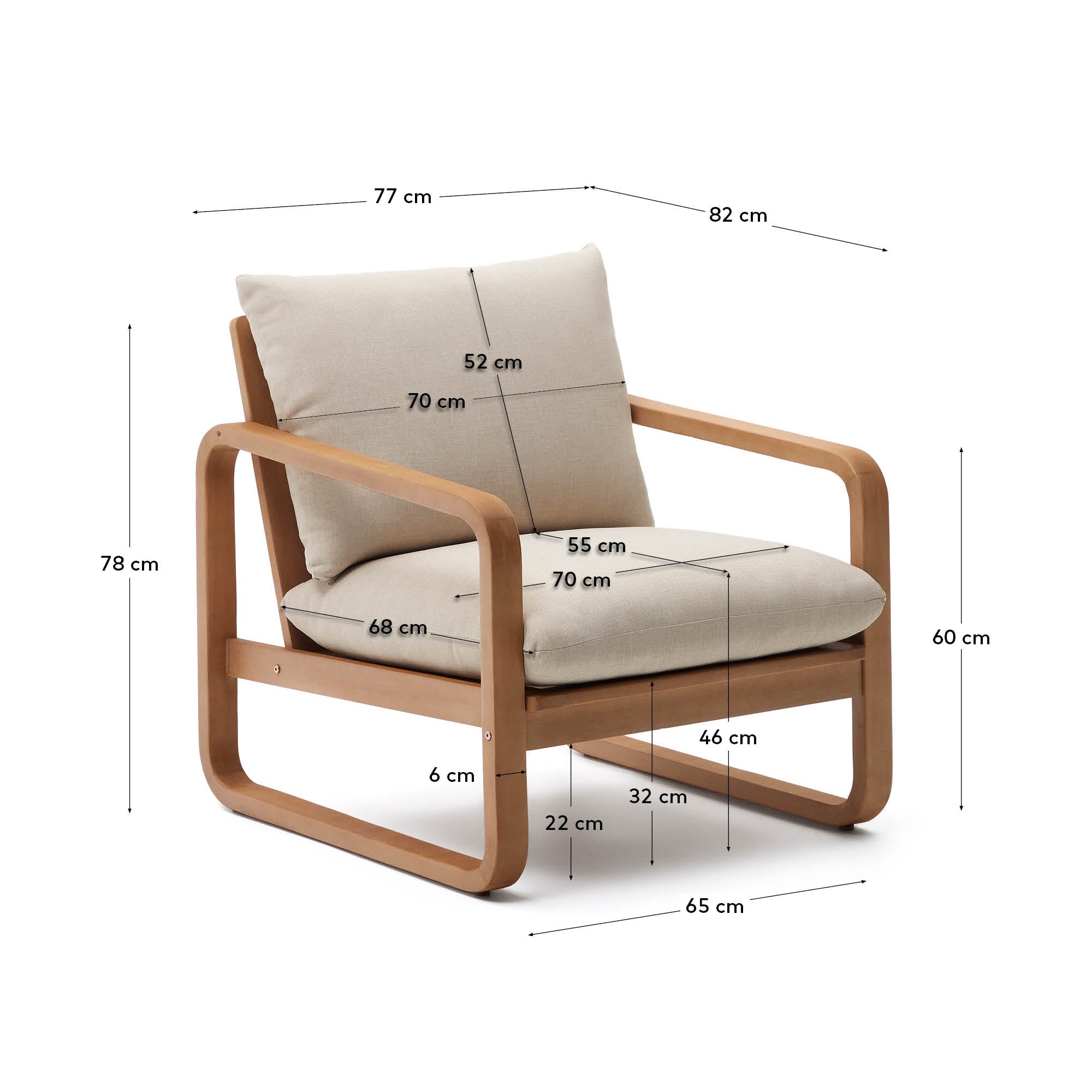 Sacaleta solid eucalyptus wood armchair - Measurements