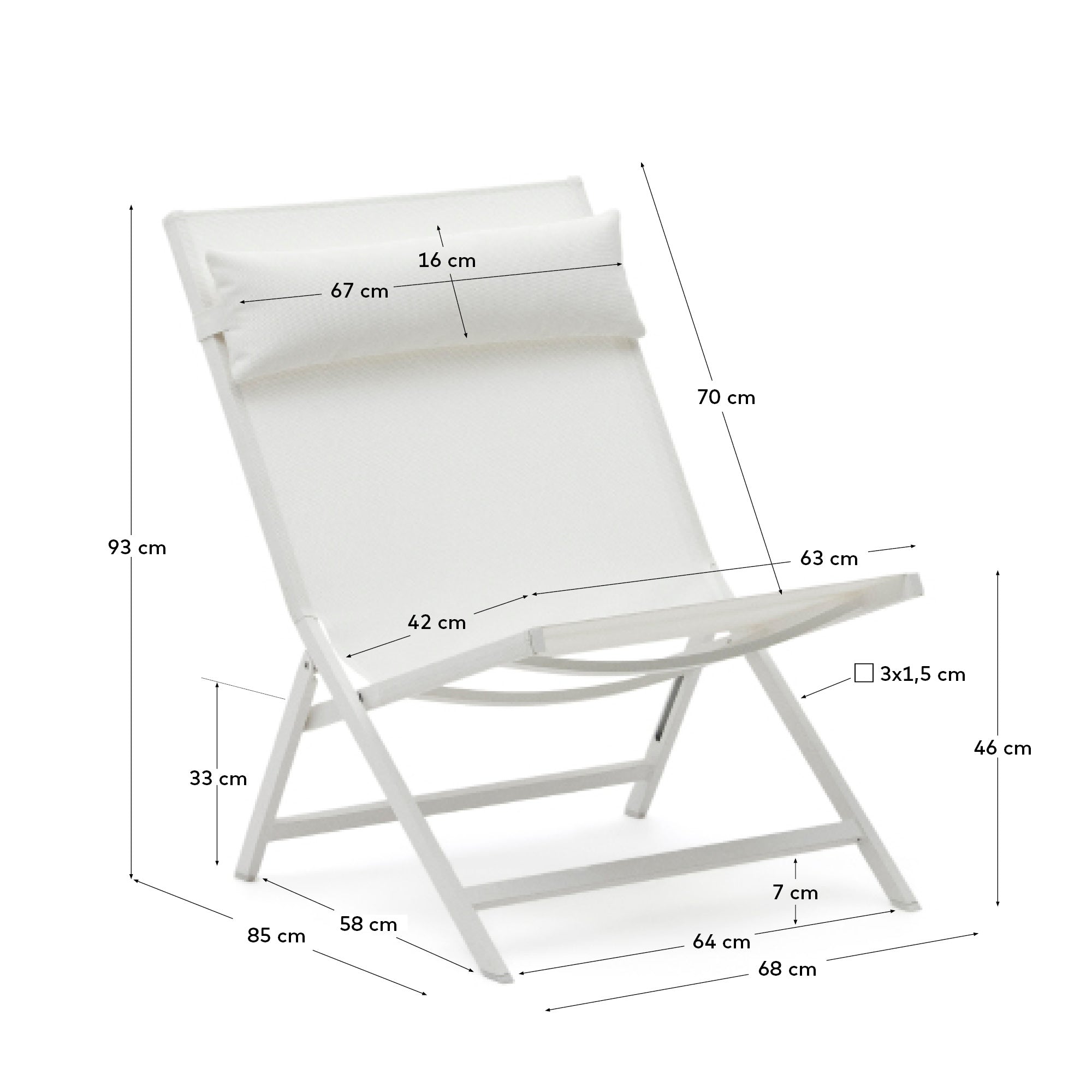Canutells folding armchair made of aluminum with light grey finish - Measurements