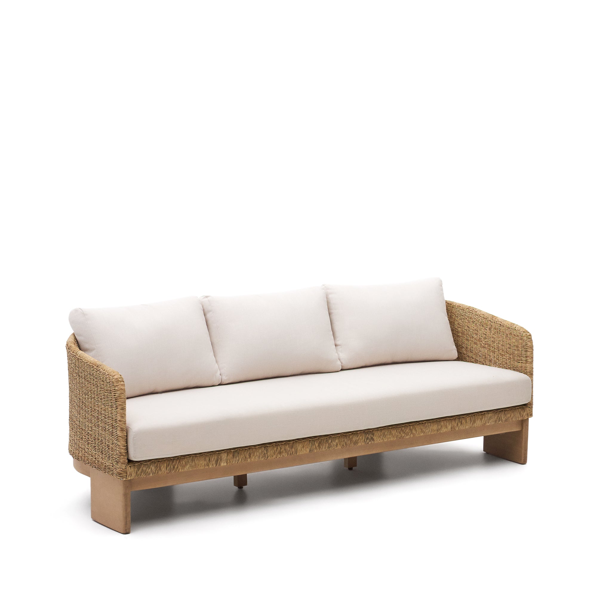 Xoriguer 3-üléses kanapé műrattanból és 100% FSC minősített szilárd eukaliptusz fából, 223 cm