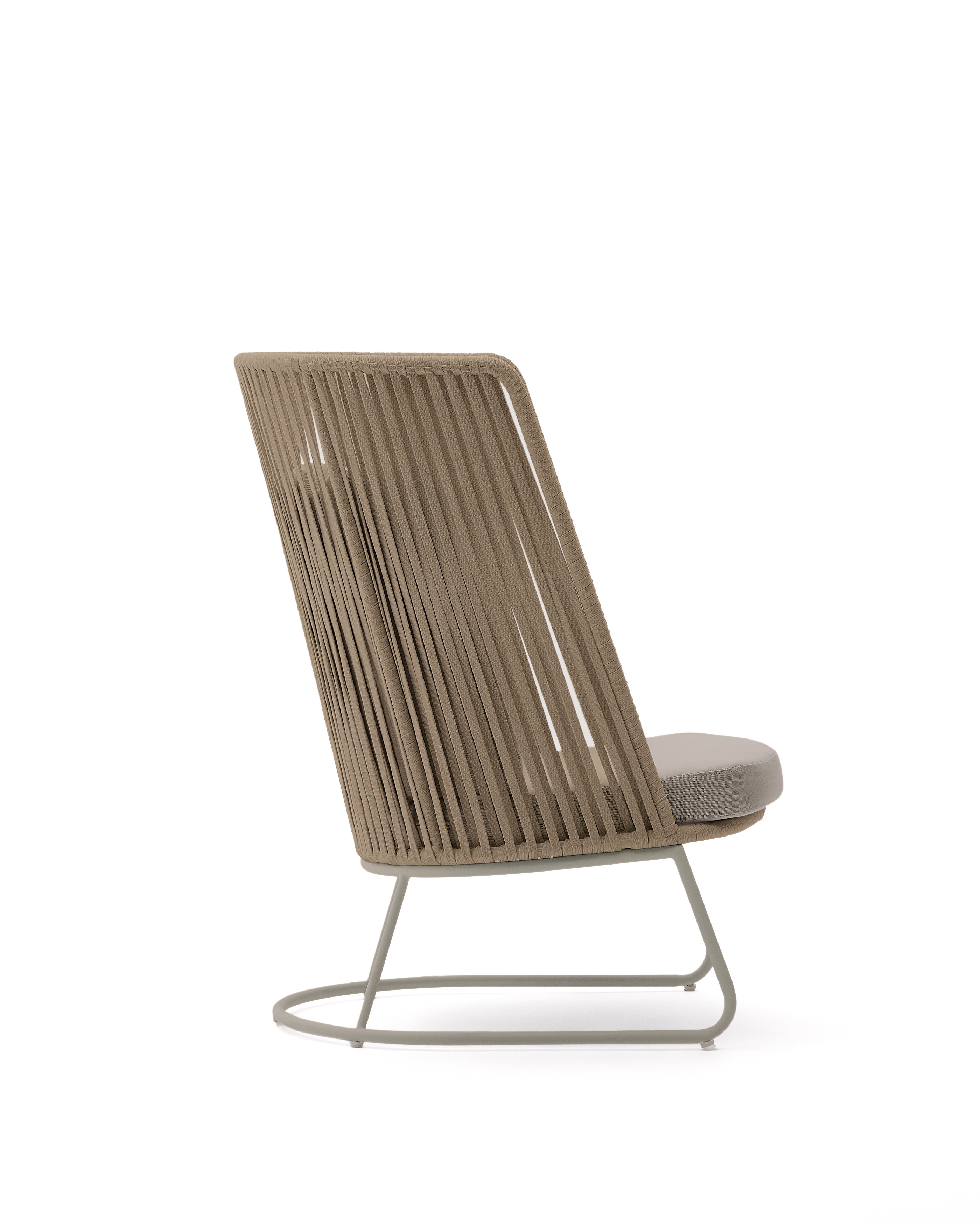 Saconca outdoor armchair with high backrest made of rope cord and beige galvanised steel - Product Image