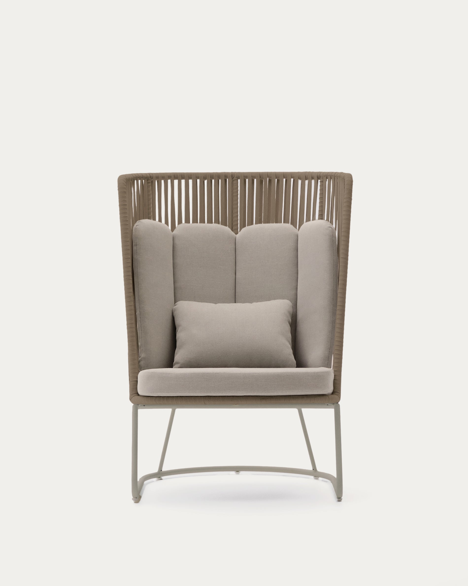 Saconca outdoor armchair with high backrest made of rope cord and beige galvanised steel - Product View
