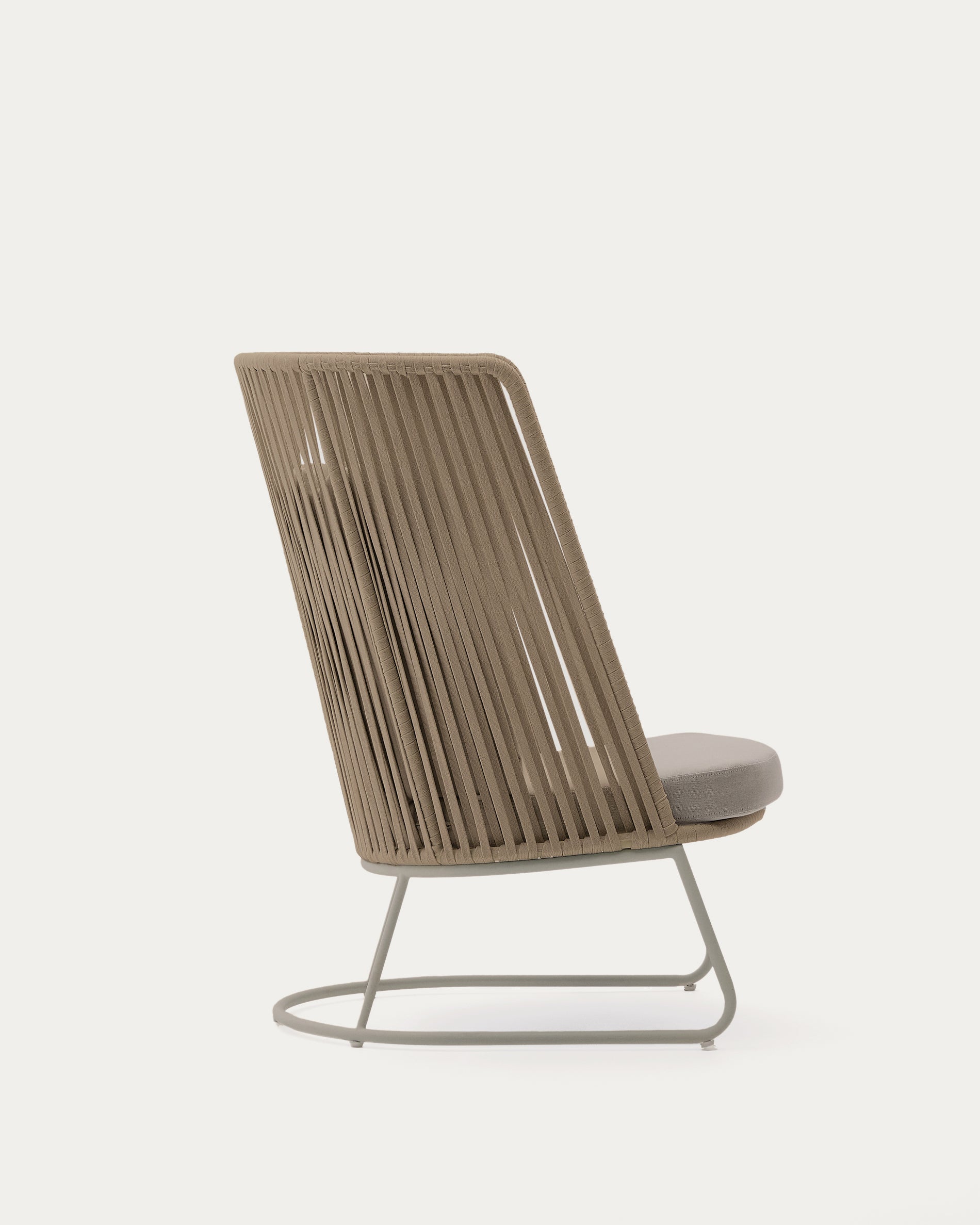 Saconca outdoor armchair with high backrest made of rope cord and beige galvanised steel - Product View