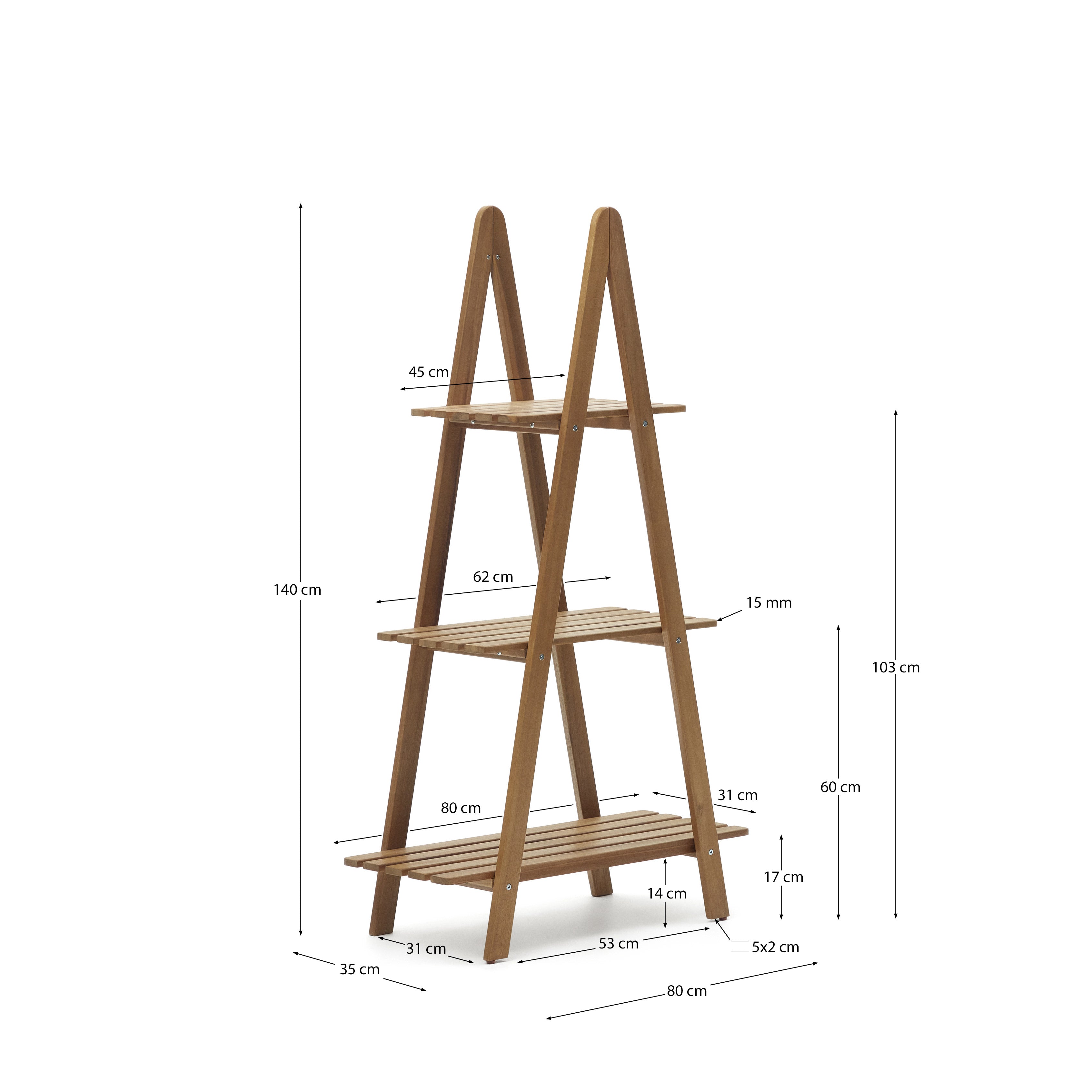 Victora outdoor shelving unit made from solid acacia wood, 80 x 140 cm FSC 100% - Measurements