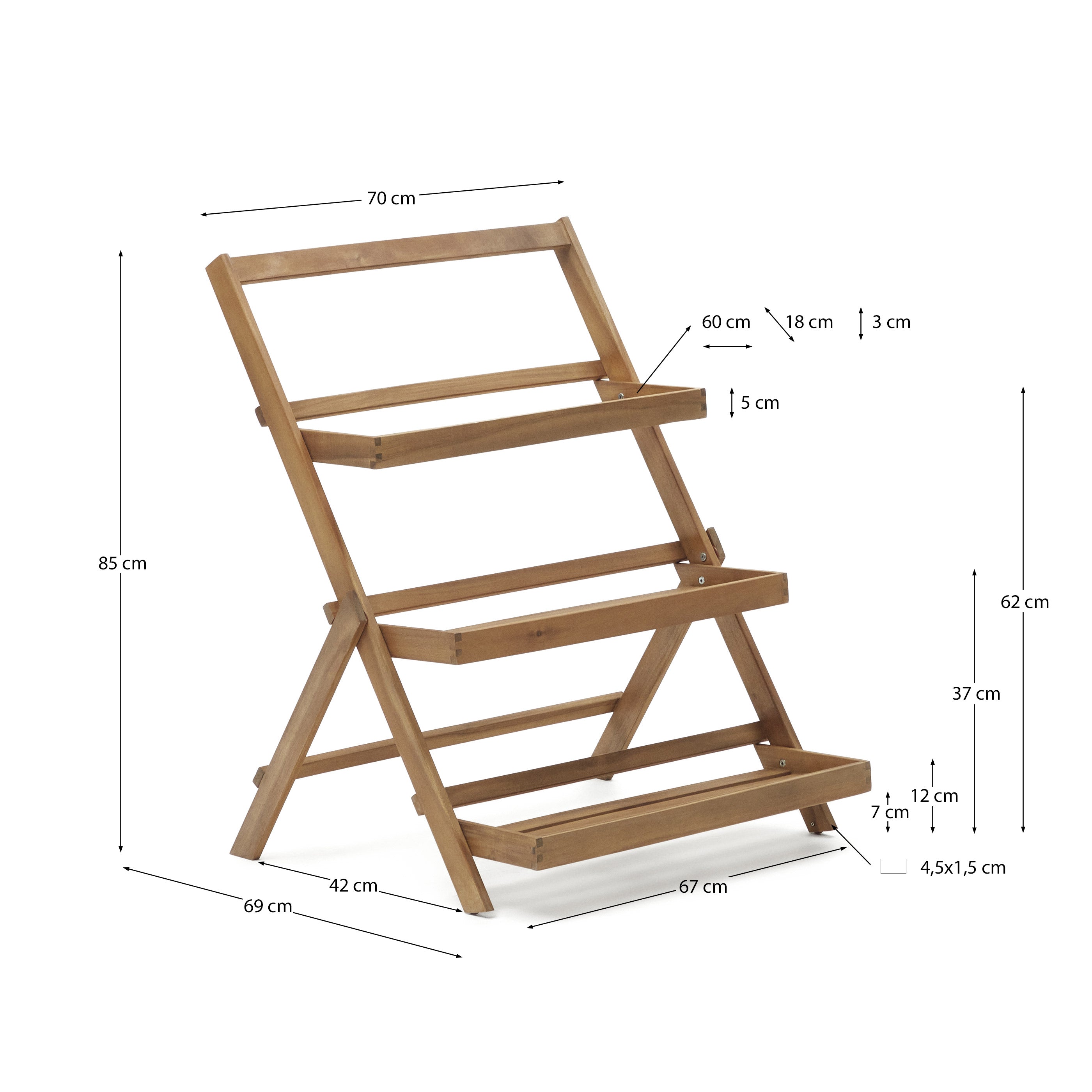 Victora outdoor shelving unit made from solid acacia wood, 70 x 85 cm FSC 100% - Measurements