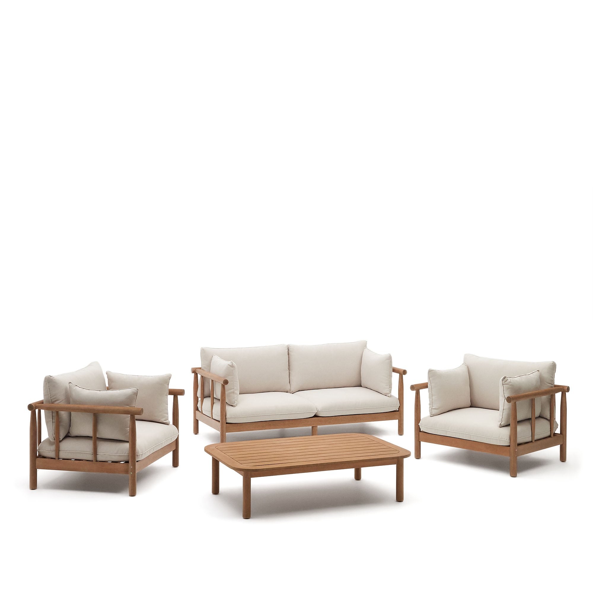 Sacova set of 2 armchairs, 2 seater sofa and coffee table in solid eucalyptus wood FSC - Product Image