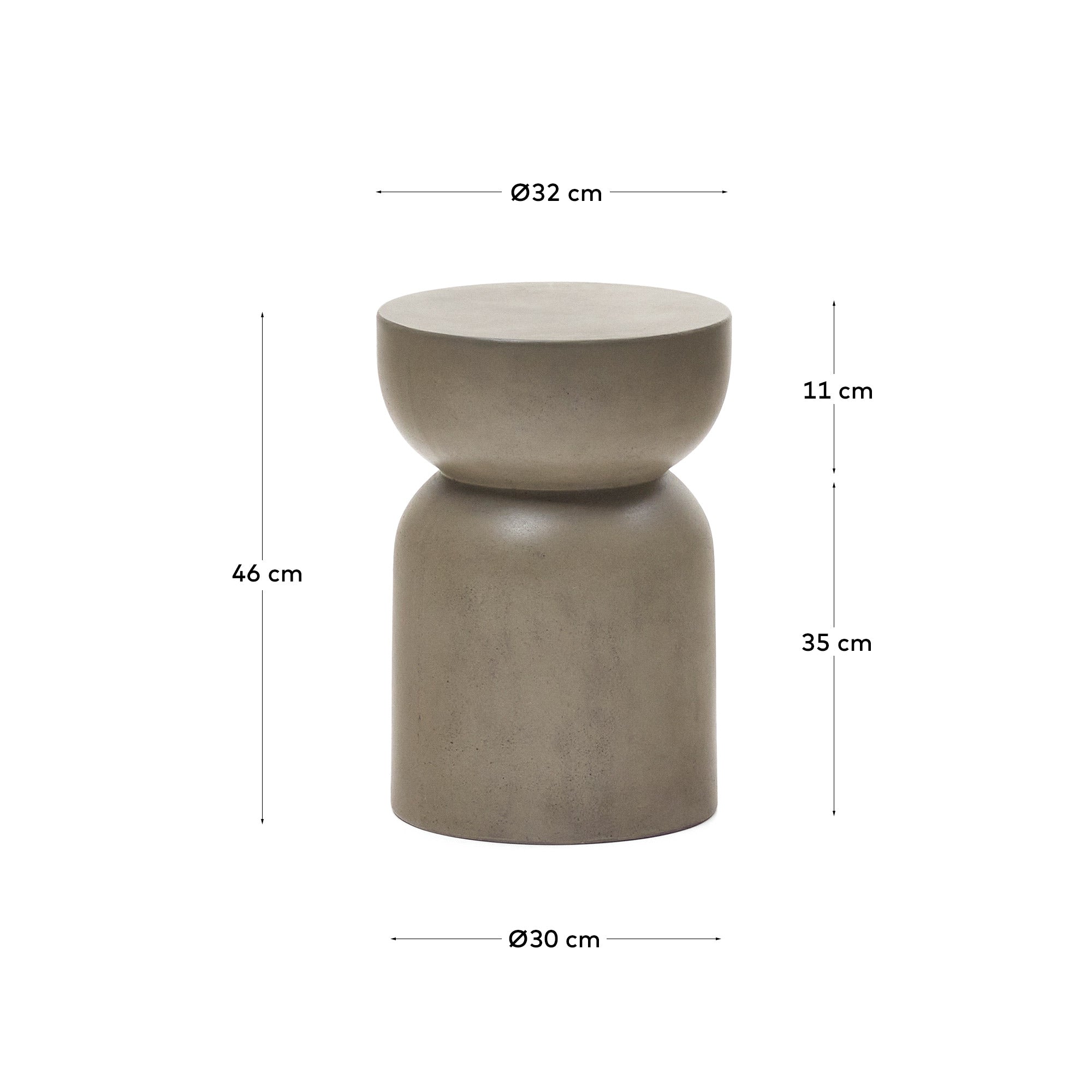 Garbet round cement side table, Ø 32 cm - Measurements