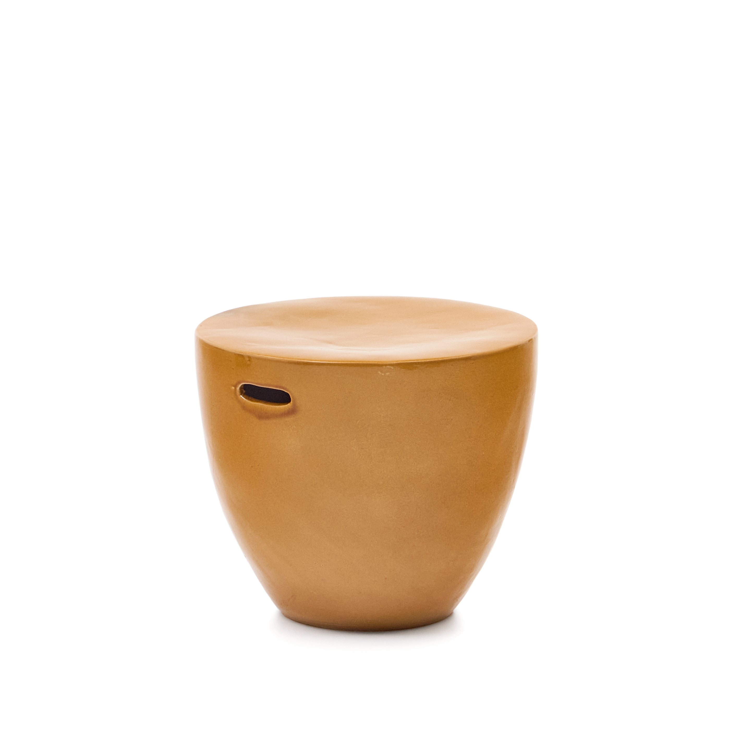 Mesquida outdoor side table made of ceramic with glazed mustard finish Ø 45 cm - Product Image