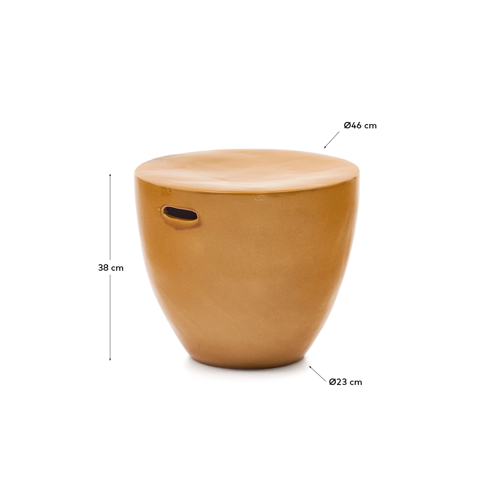 Mesquida outdoor side table made of ceramic with glazed mustard finish Ø 45 cm - Measurements