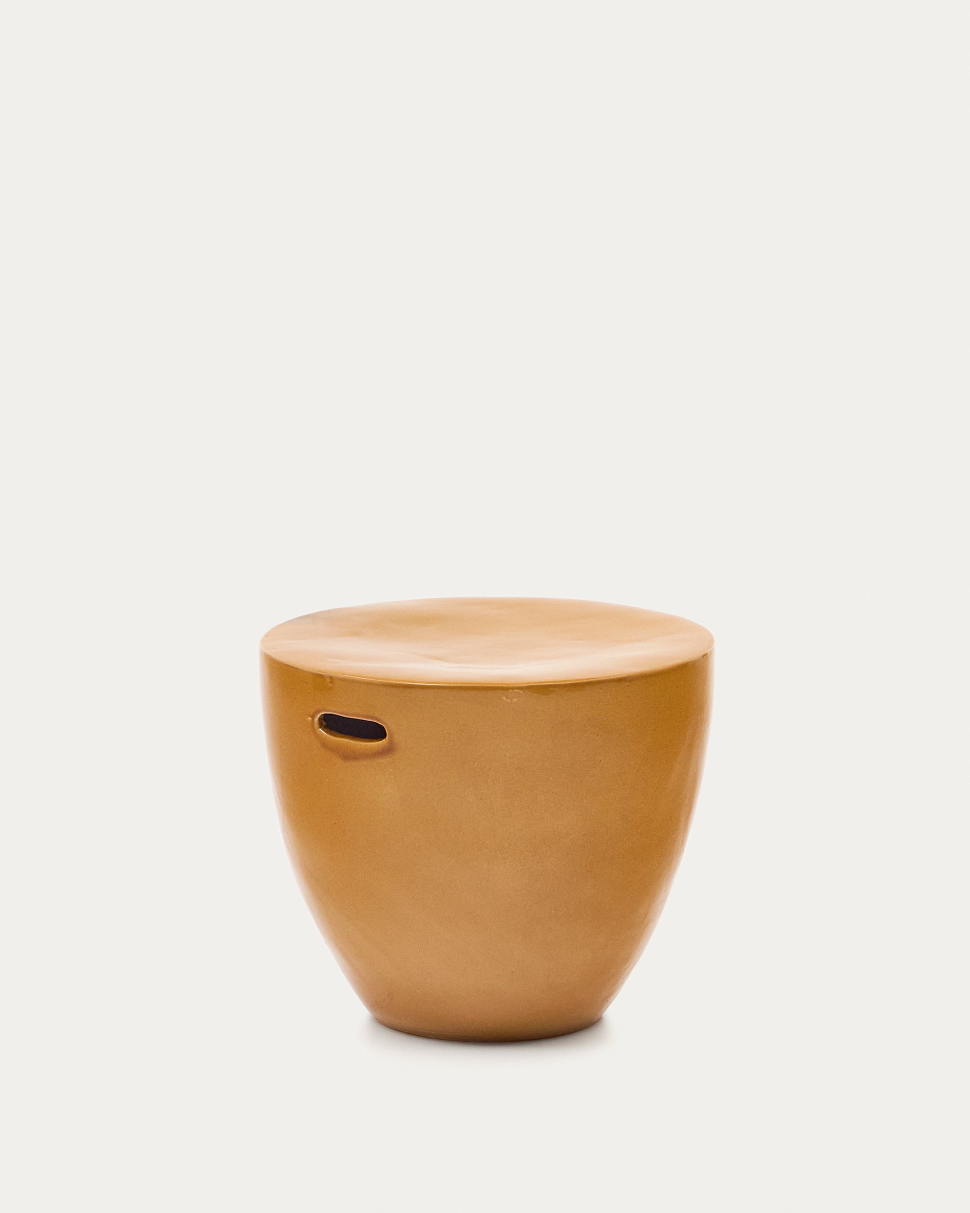 Mesquida outdoor side table made of ceramic with glazed mustard finish Ø 45 cm - Product View