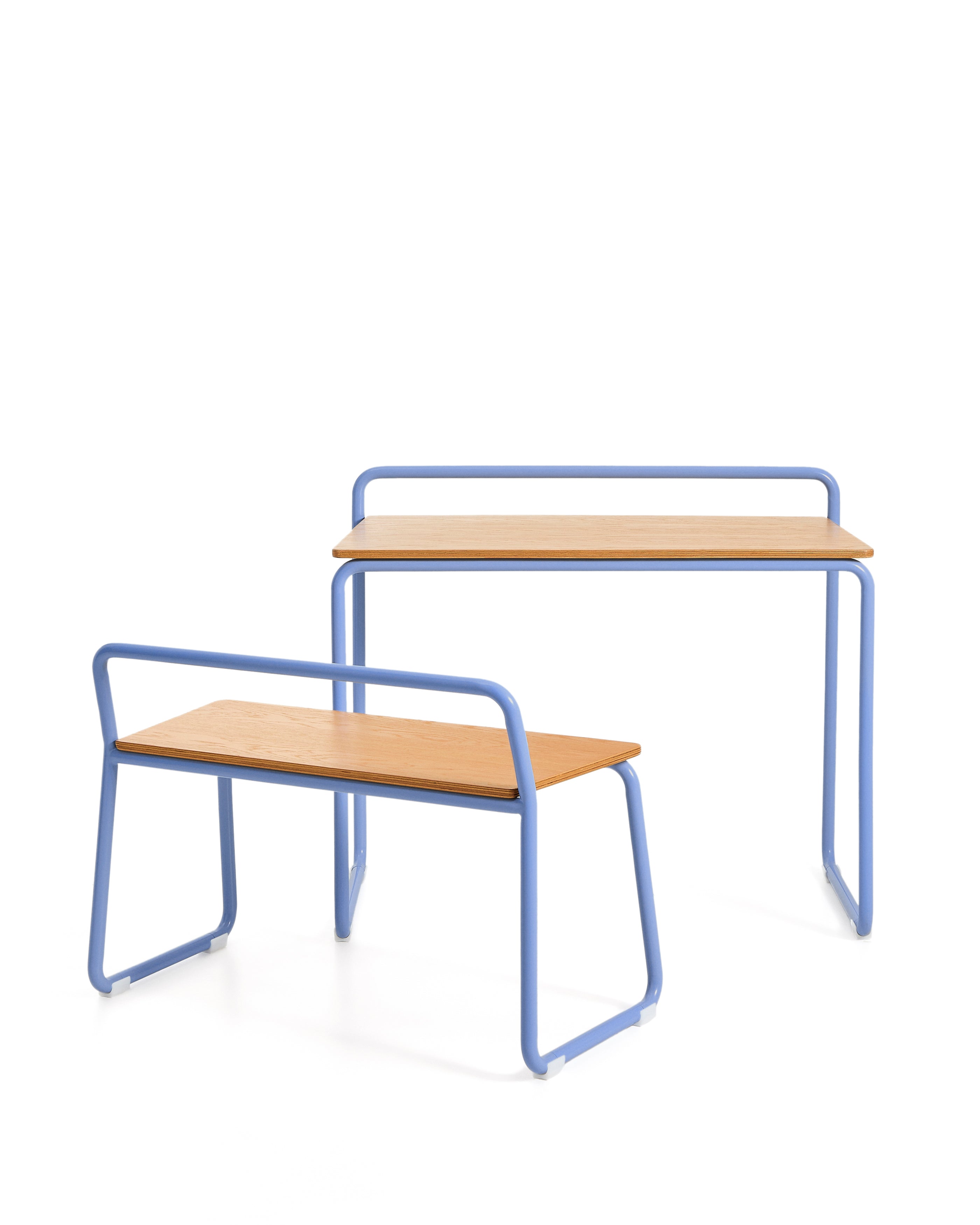 Tinn ash veneer bench with a blue metal structure, 75 cm - Product Image