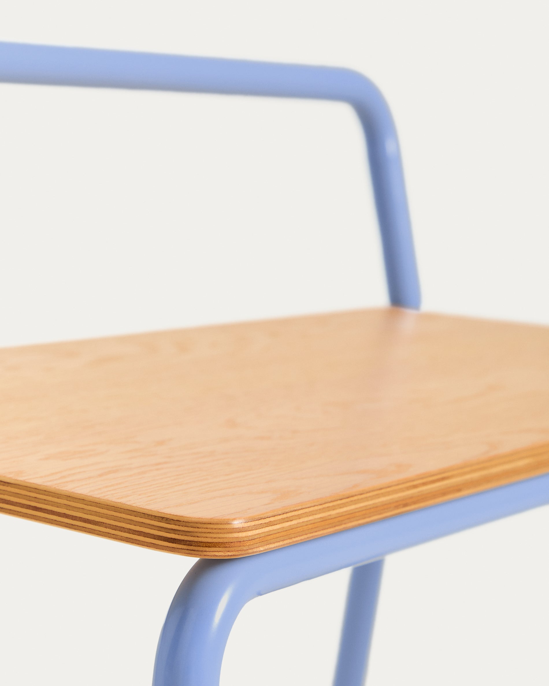 Tinn ash veneer bench with a blue metal structure, 75 cm - Detail