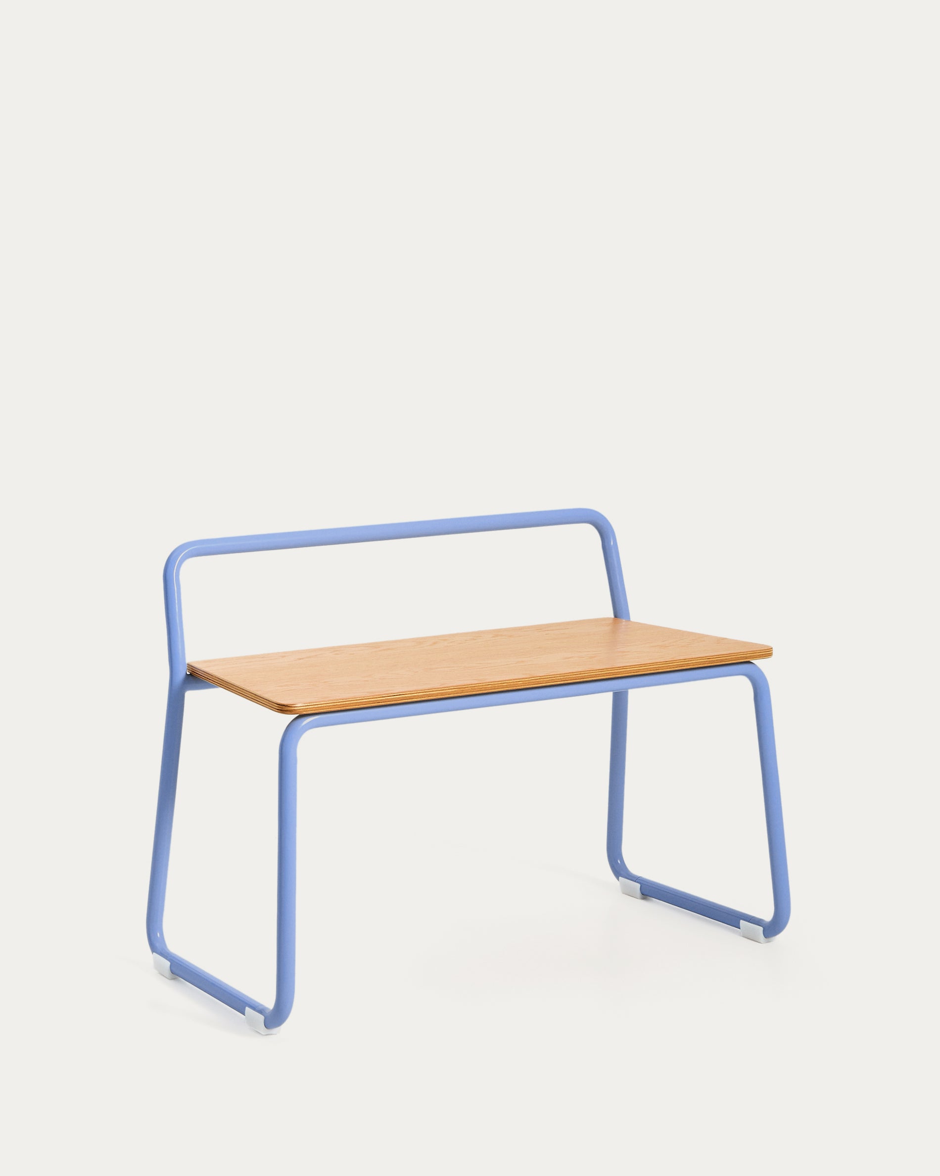 Tinn ash veneer bench with a blue metal structure, 75 cm - Product View