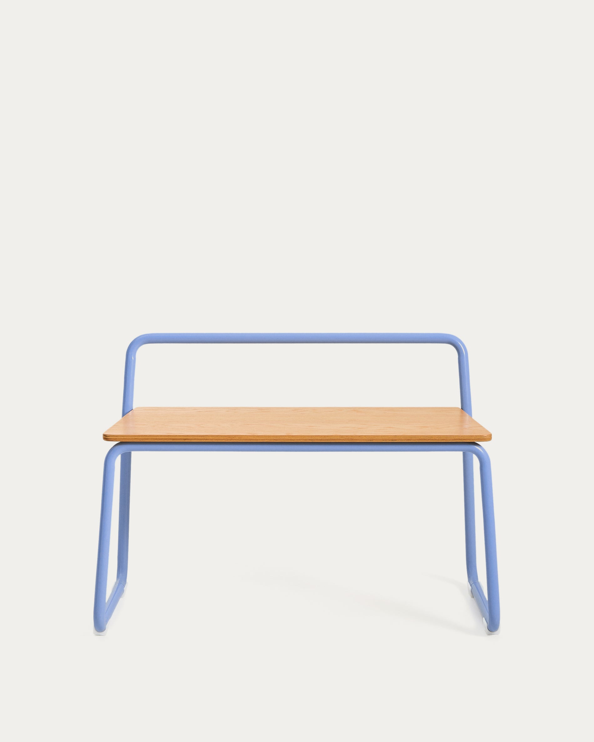 Tinn ash veneer bench with a blue metal structure, 75 cm - Product View