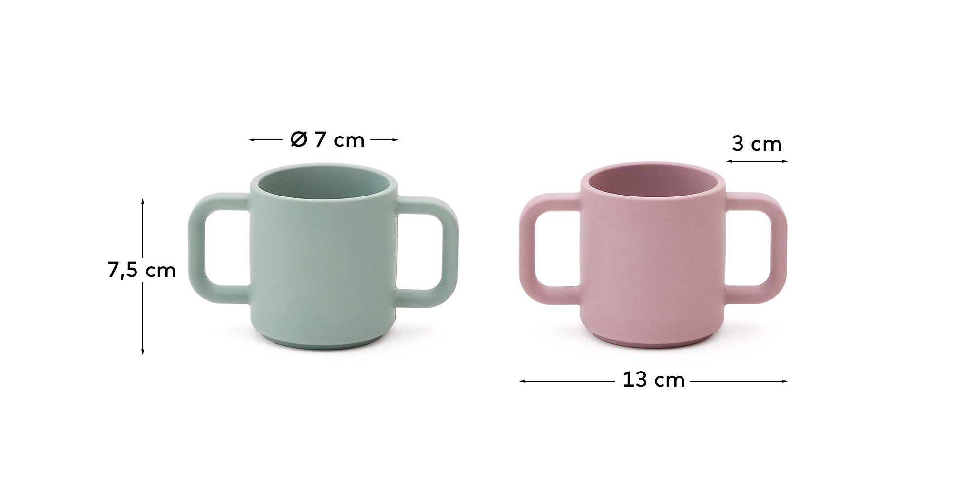 Lili set of two cups in pink and turquoise silicone - Measurements