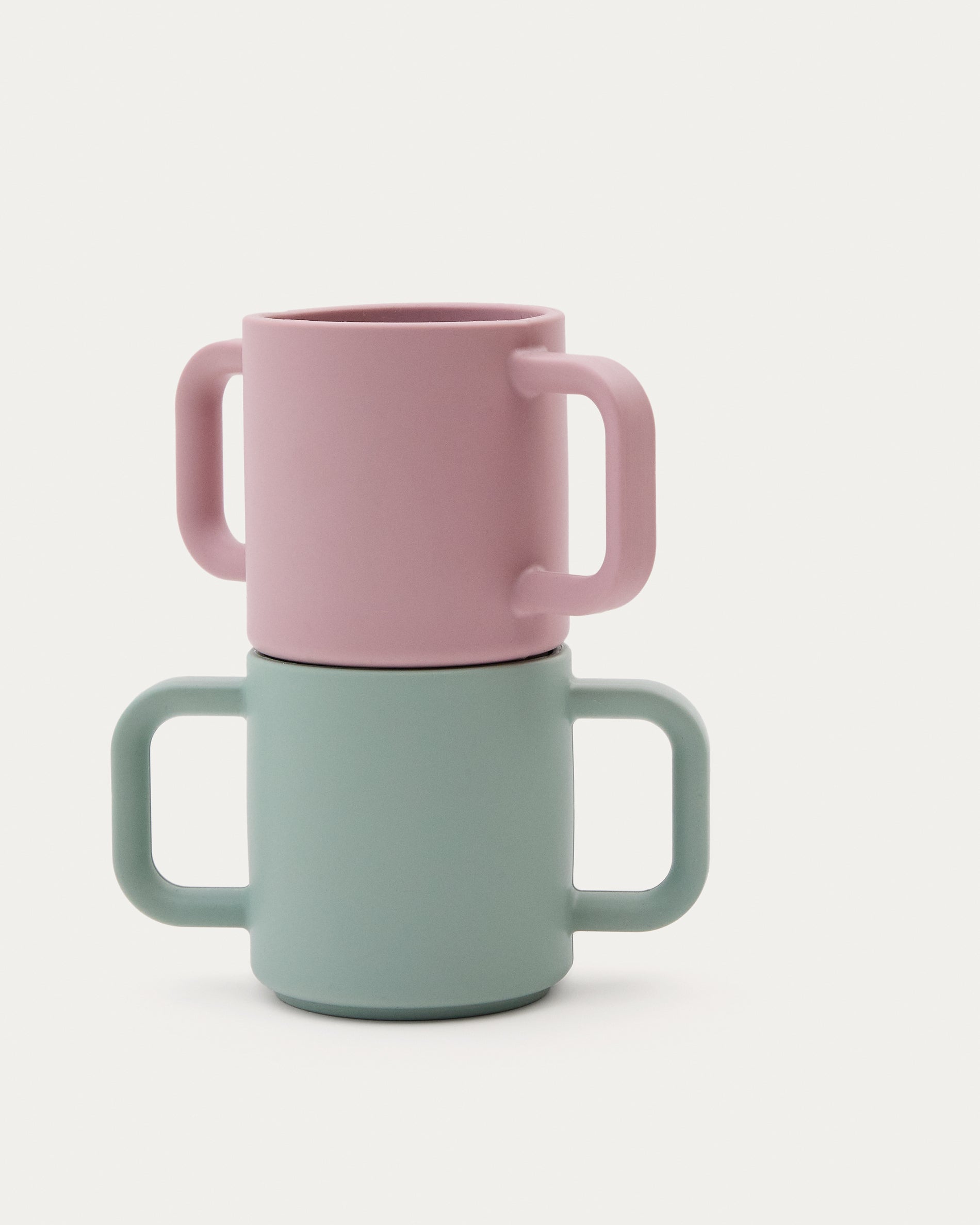 Lili set of two cups in pink and turquoise silicone - Detail