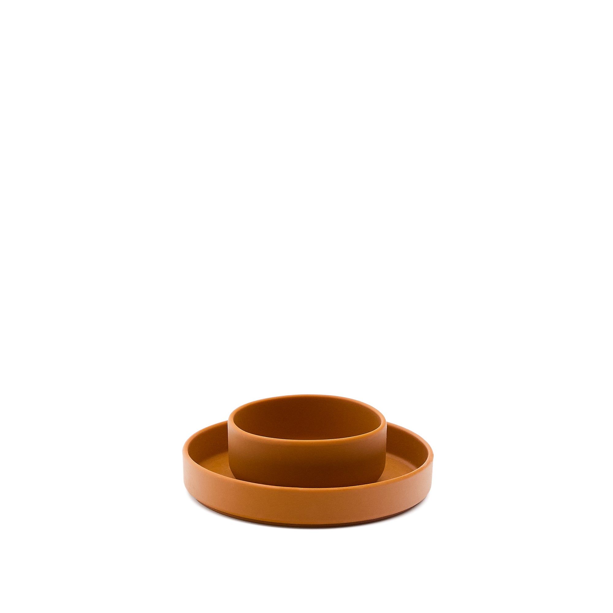 Lili plate and bowl set in orange silicone - Product Image