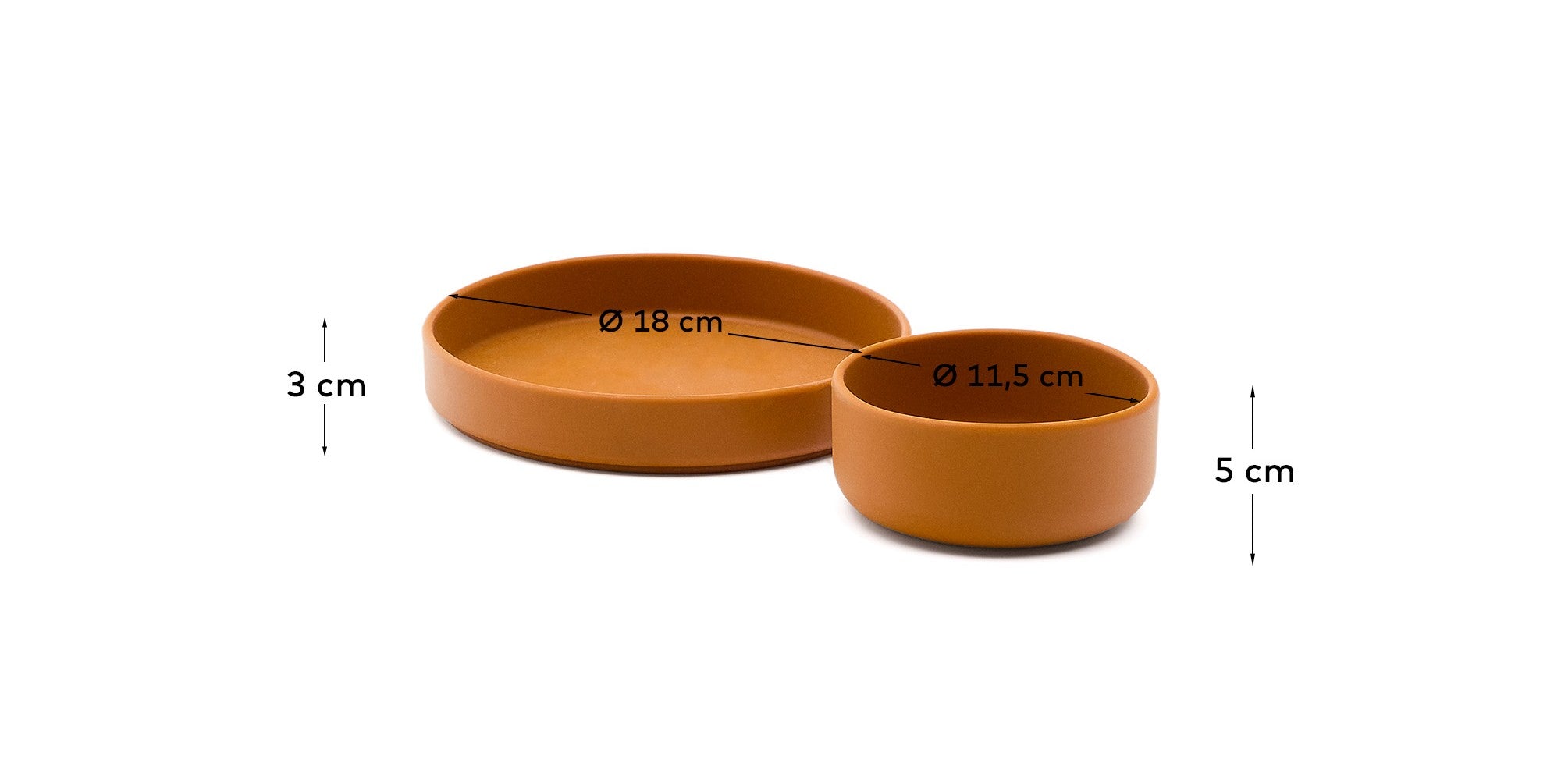 Lili plate and bowl set in orange silicone - Measurements