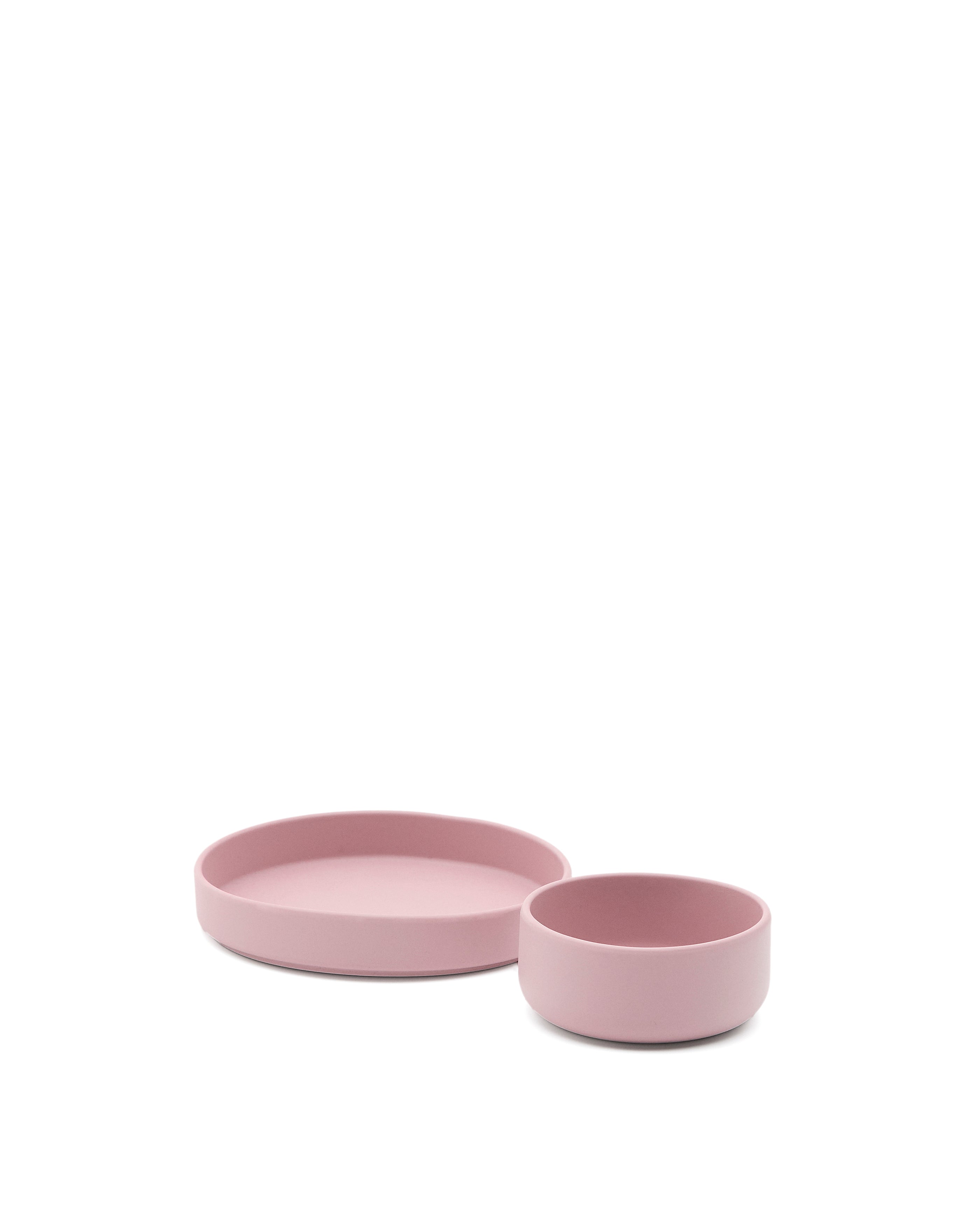 Lili plate and bowl set in pink silicone - Product Image