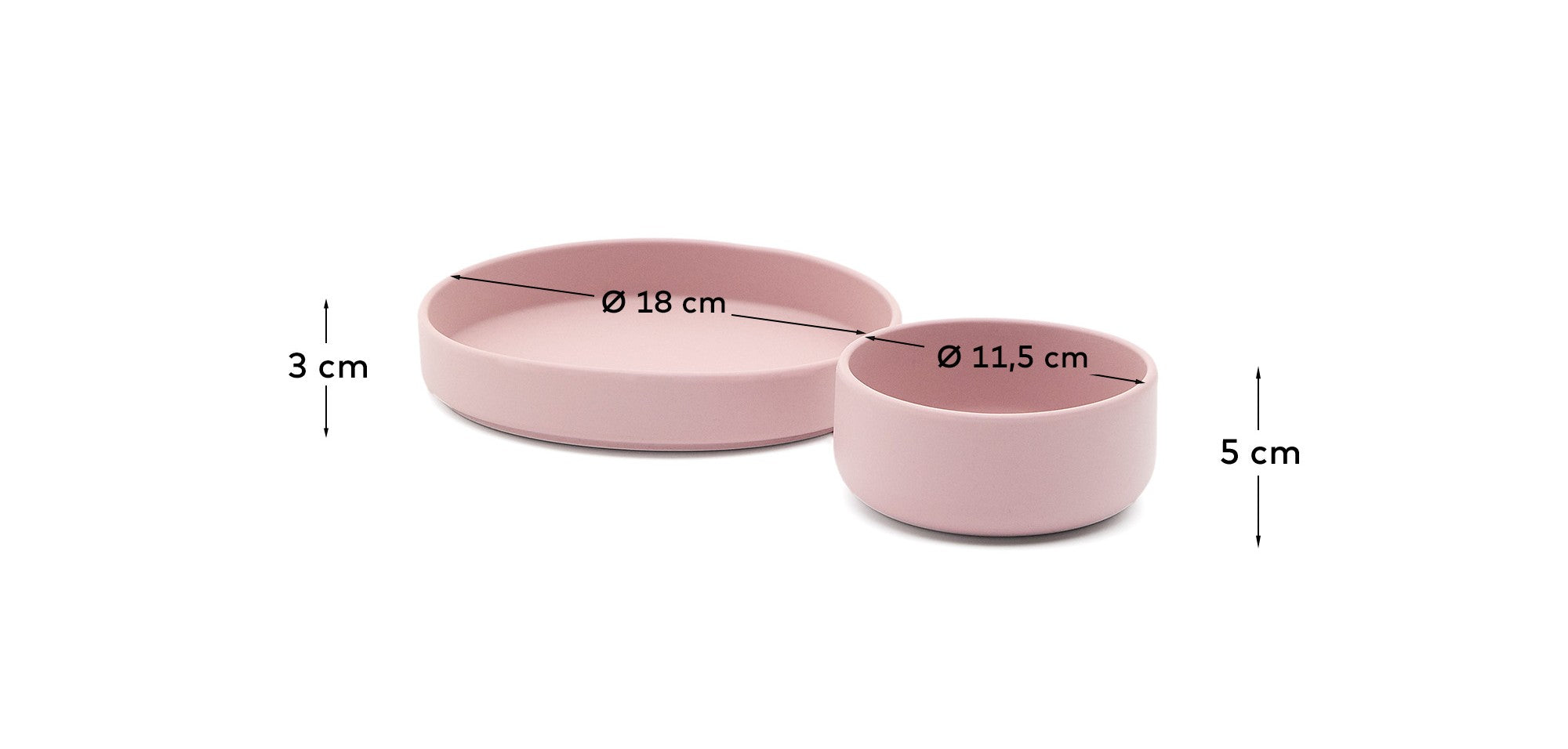 Lili plate and bowl set in pink silicone - Measurements