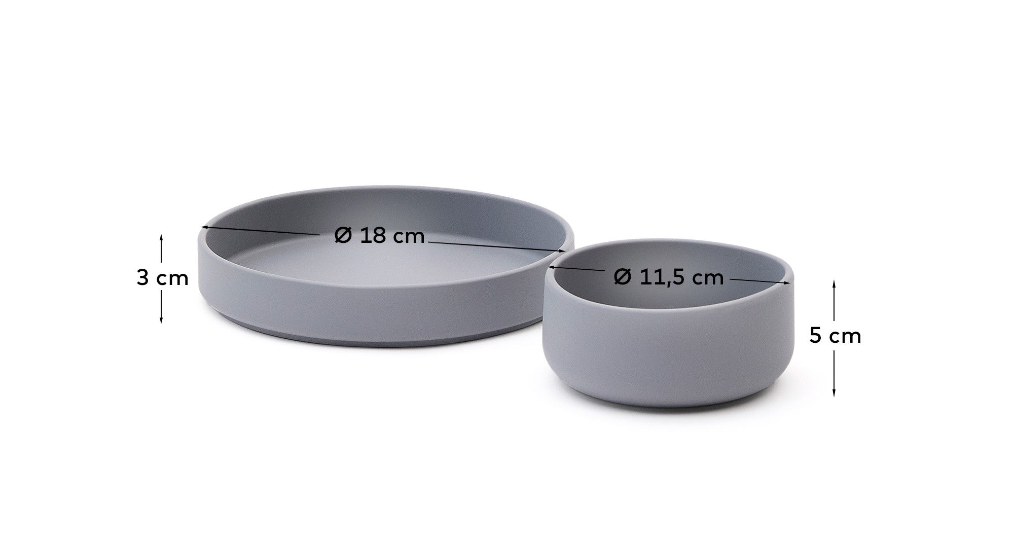Lili plate and bowl set in blue silicone - Measurements