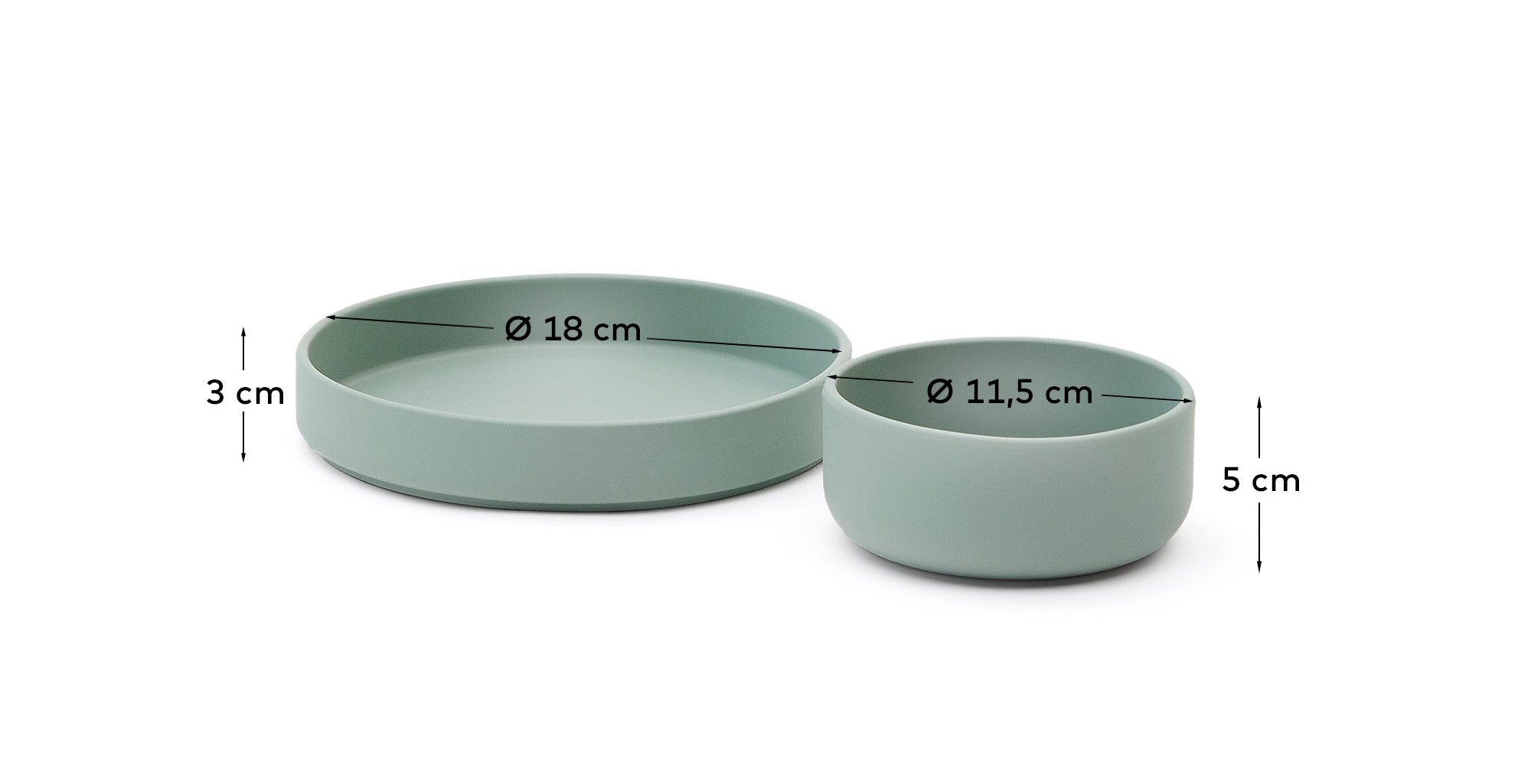 Lili plate and bowl set in turquoise silicone - Measurements