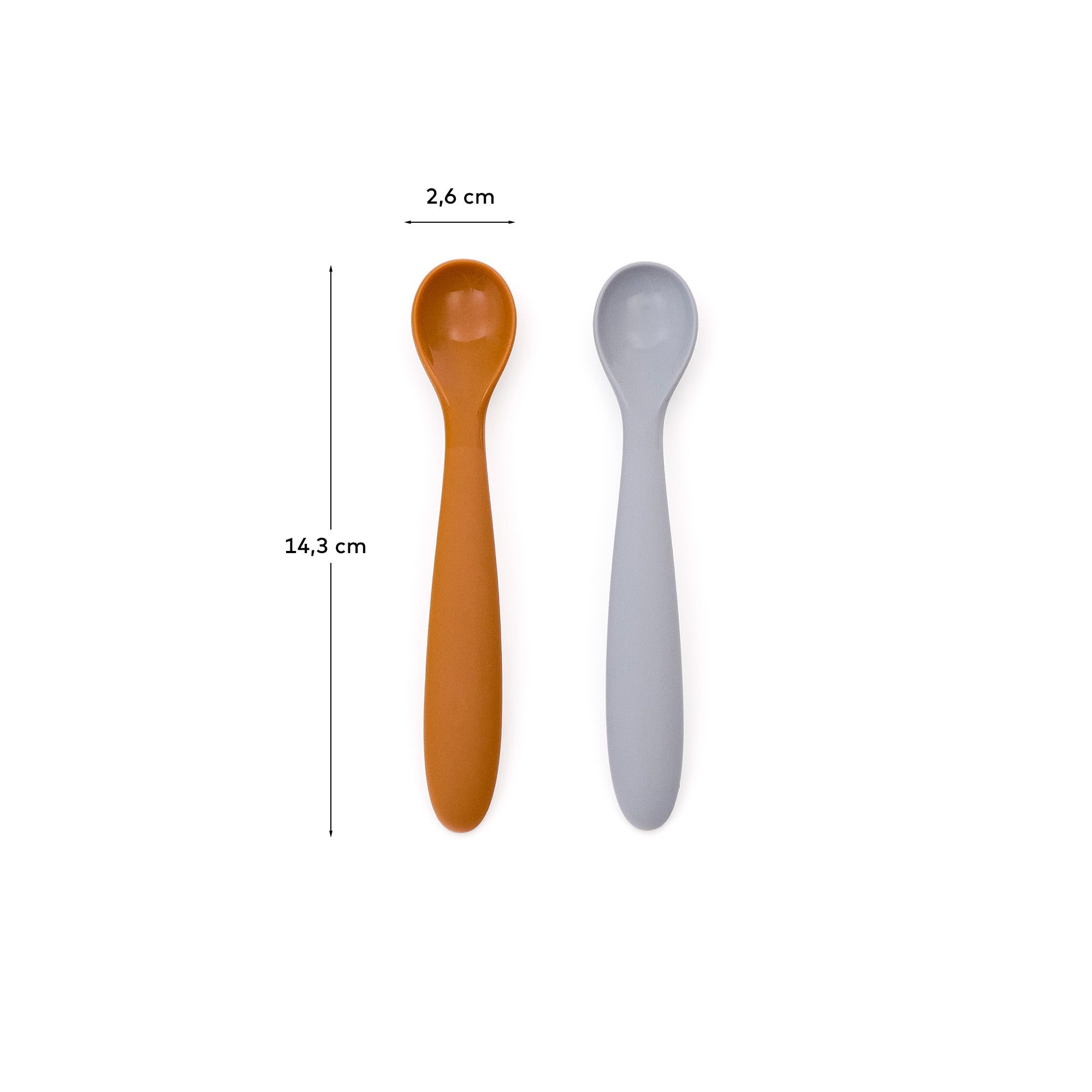 Lili set of two spoons in orange and blue silicone - Measurements